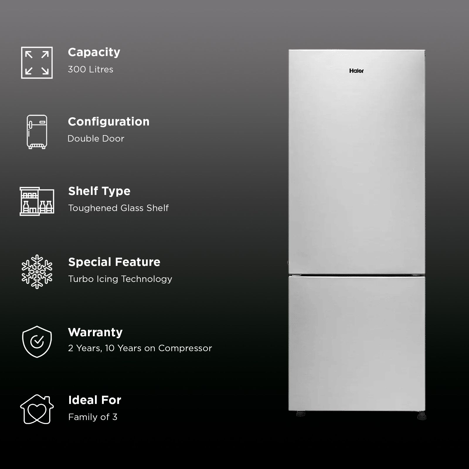 Haier 300 Litres 2 Star Frost Free Double Door Bottom Mount Refrigerator with Antibacterial Gasket (HRB-3502BS-P, Brushline Silver) Haier 300 Litres 2 Star Frost Free Double Door Bottom Mount Refrigerator with Antibacterial Gasket (HRB-3502BS-P, Brushline Silver)_3