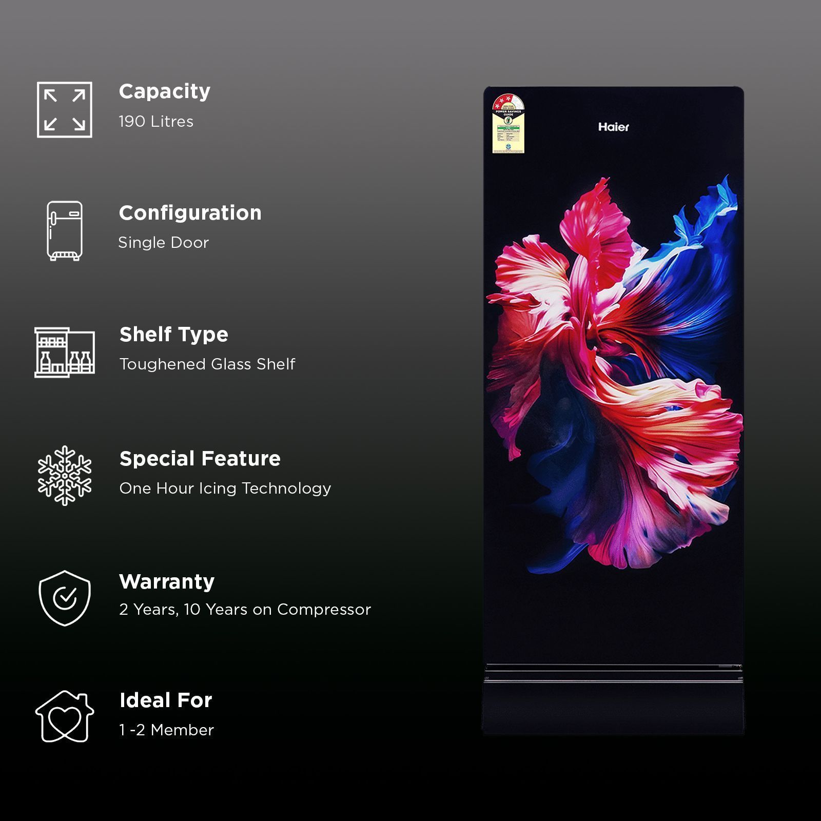Haier 190 Litres 3 Star Direct Cool Single Door Refrigerator with One Hour Icing Technology (HRD-2103PWG-P, Wave Glass)_2