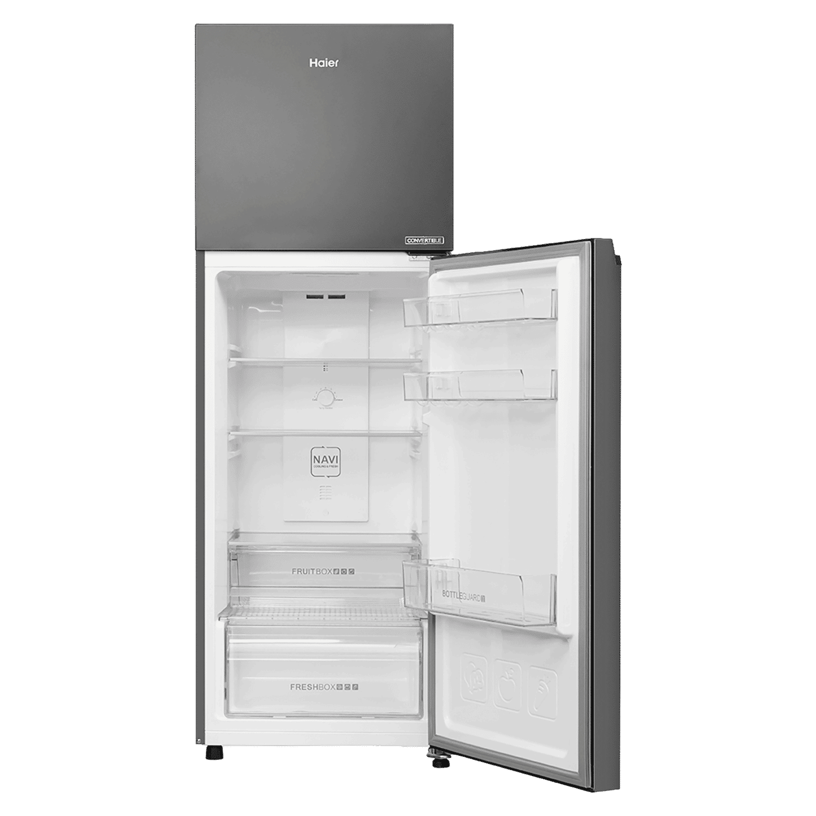 Haier 240 Litres 2 Star Frost Free Double Door Convertible Refrigerator with Turbo Icing Technology (HRF-2902IBGB-P, GE Black)_11