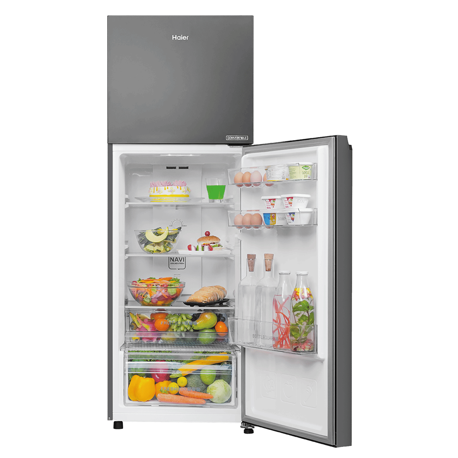 Haier 240 Litres 2 Star Frost Free Double Door Convertible Refrigerator with Turbo Icing Technology (HRF-2902IBGB-P, GE Black)_14