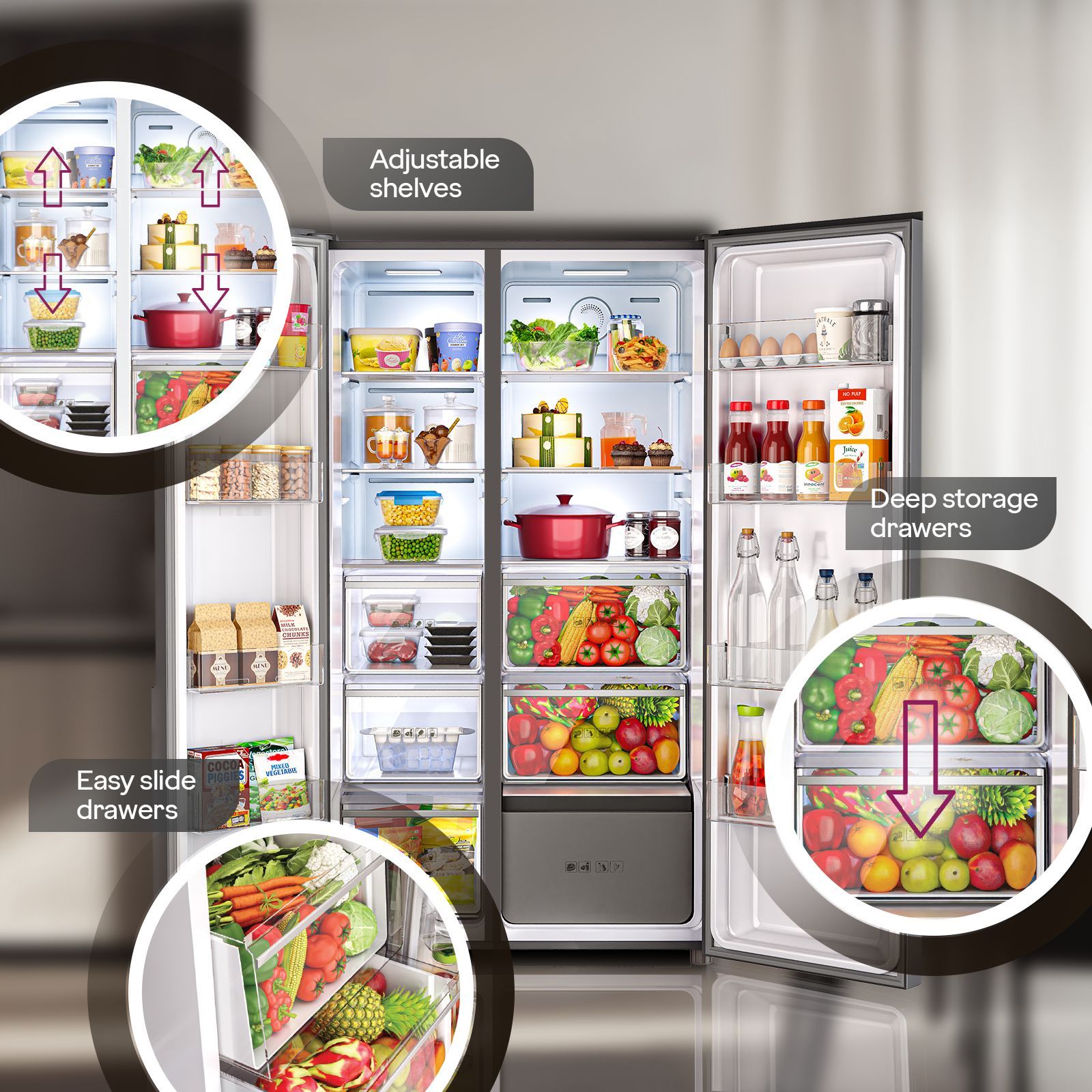 Godrej 600 Litres 3 Star Frost Free Side by Side Convertible Refrigerator with Powered By AI (RS EON VELVET 646C RIT, Opera Black) Godrej 600 Litres 3 Star Frost Free Side by Side Convertible Refrigerator with Powered By AI (RS EON VELVET 646C RIT, Opera Black)_8