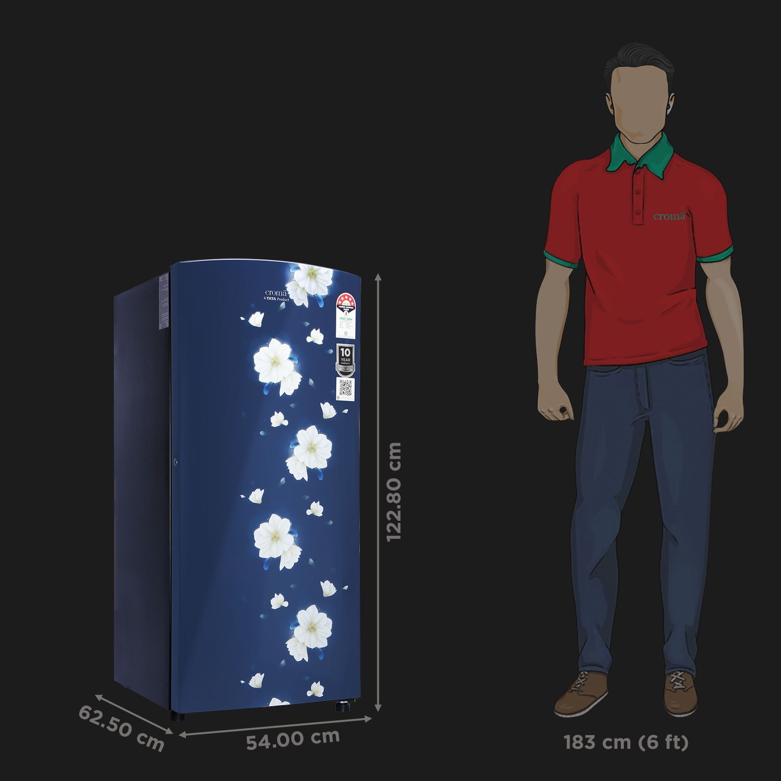 Croma 187 Litres 5 Star Direct Cool Single Door Refrigerator with Inverter Technology (CRLR187DIF302707, Floral Blue)_3