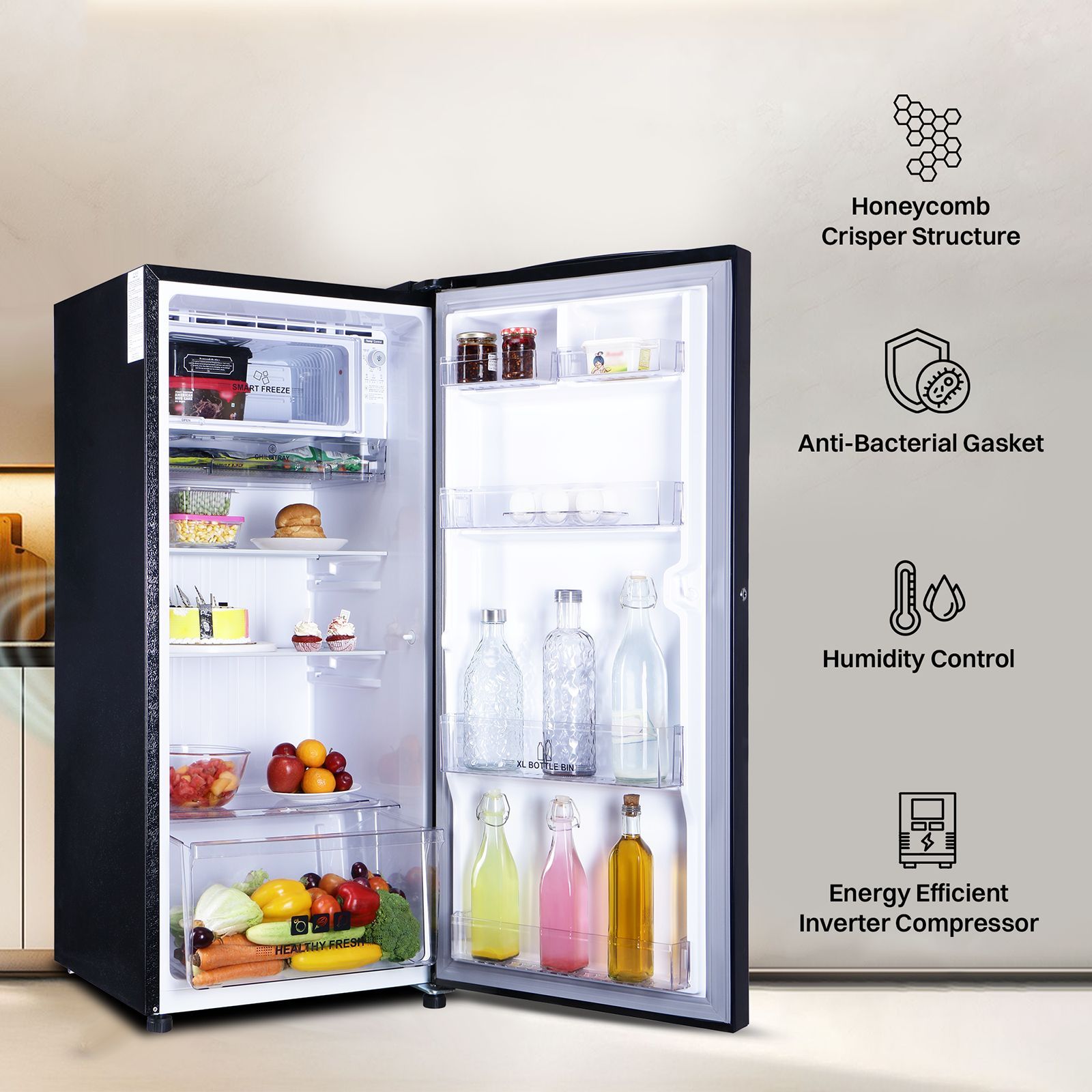 Croma 187 Litres 5 Star Direct Cool Single Door Refrigerator with Inverter Technology (CRLR187DIF302707, Floral Blue)_5