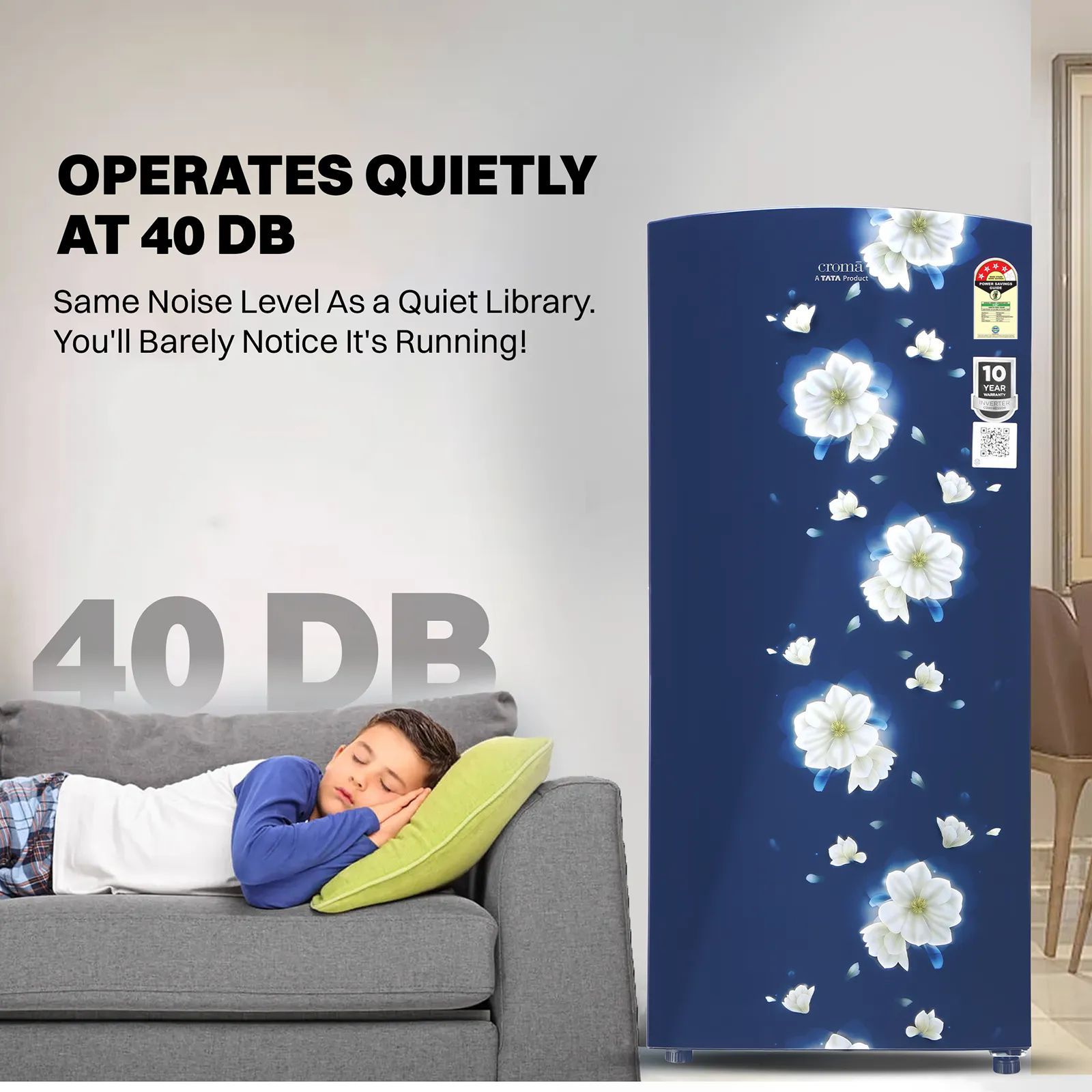 Croma 187 Litres 4 Star Direct Cool Single Door Refrigerator with Inverter Technology (CRLR187DIF302707, Floral Blue)_8