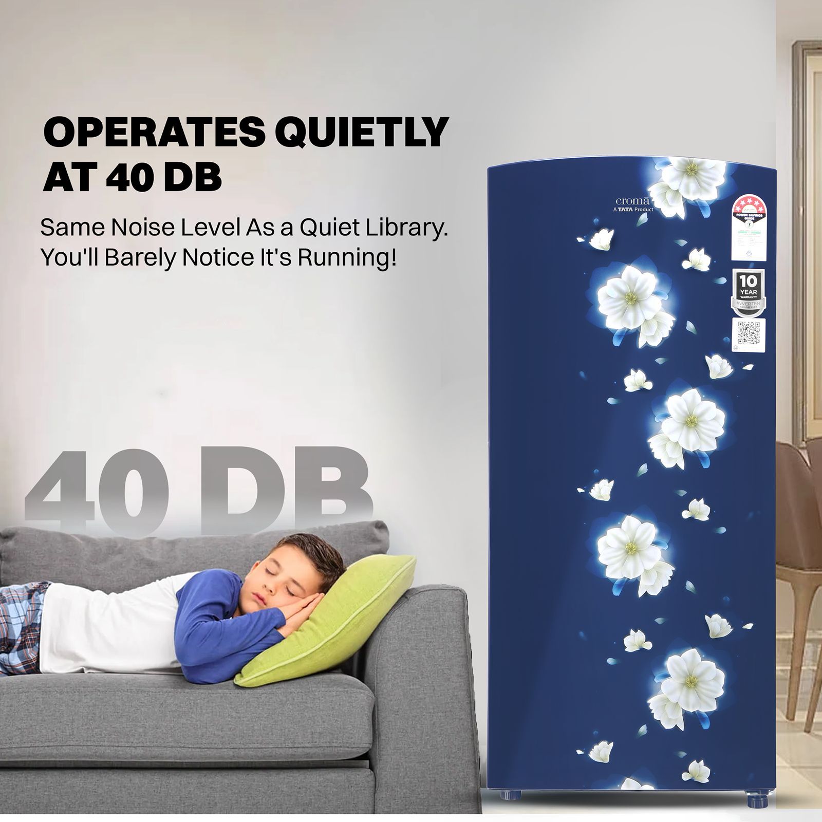 Croma 187 Litres 5 Star Direct Cool Single Door Refrigerator with Inverter Technology (CRLR187DIF302707, Floral Blue)_8