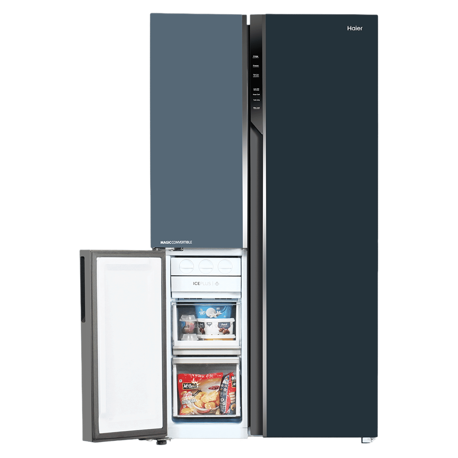 Haier Vogue Series 598 Litres 3 Star Frost Free Side by Side Door Smart Wifi Enabled Convertible Refrigerator with Deo Fresh Technology (HRT-683GOGU1, Grey Onyx Glass)_9