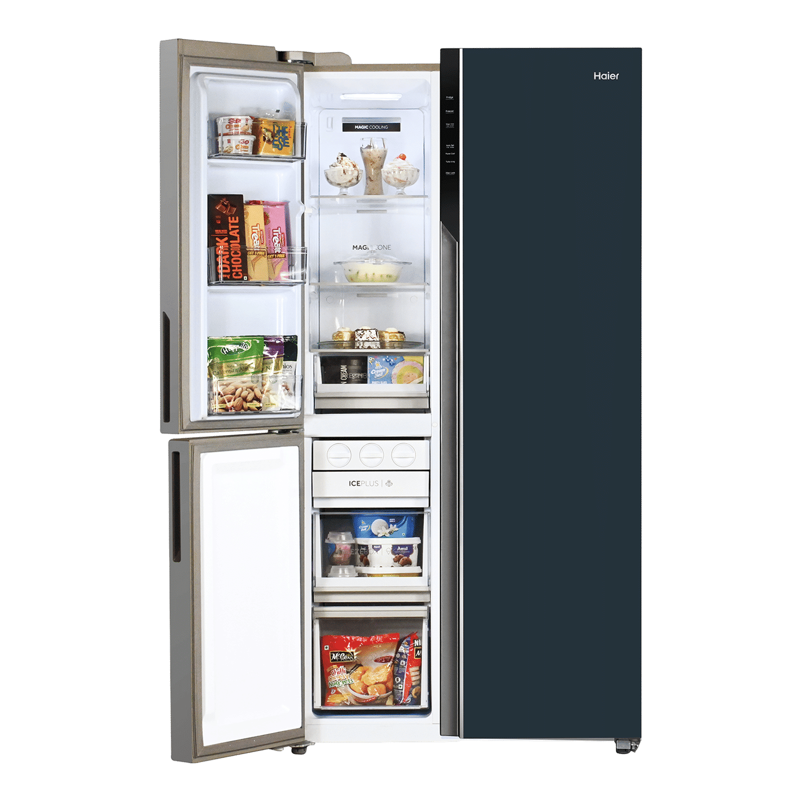 Haier Vogue Series 598 Litres 3 Star Frost Free Side by Side Door Smart Wifi Enabled Convertible Refrigerator with Deo Fresh Technology (HRT-683GOGU1, Grey Onyx Glass)_10