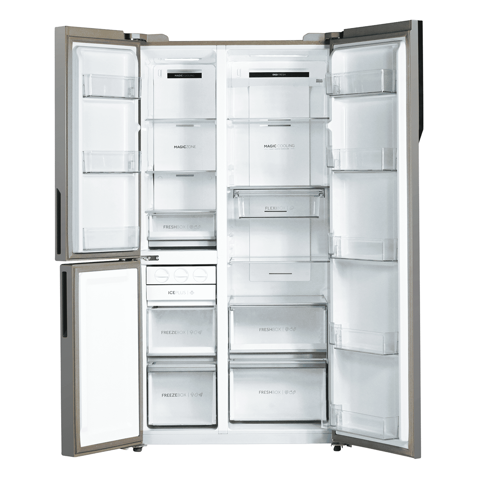 Haier Vogue Series 598 Litres 3 Star Frost Free Side by Side Door Smart Wifi Enabled Convertible Refrigerator with Deo Fresh Technology (HRT-683GOGU1, Grey Onyx Glass)_5