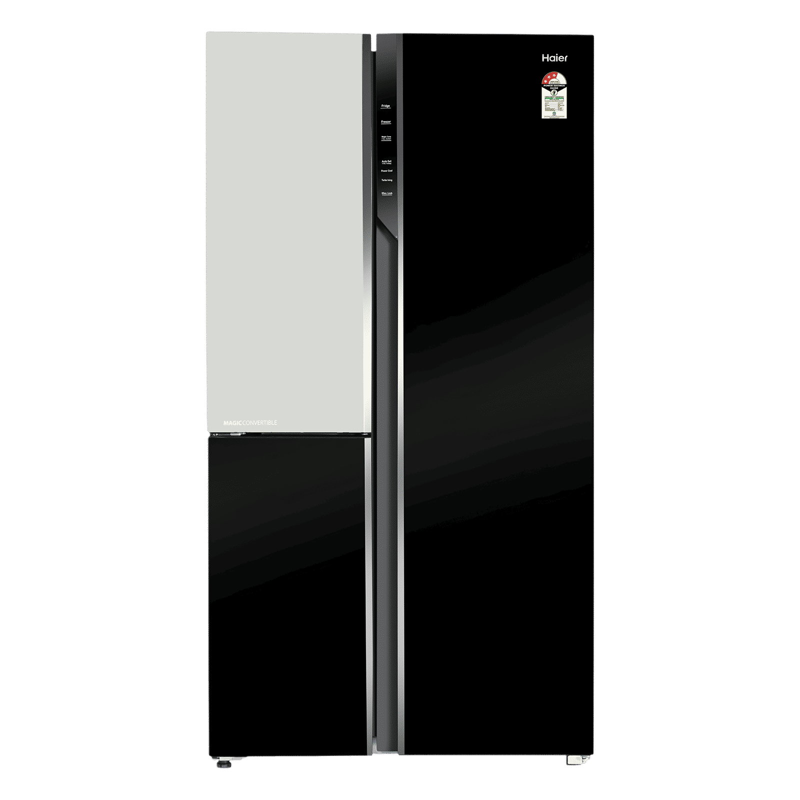 Haier Vogue Series 598 Litres 3 Star Frost Free Side by Side Door Smart Wifi Enabled Convertible Refrigerator with Deo Fresh Technology (HRT-683KWGU1, Black White Glass)_1