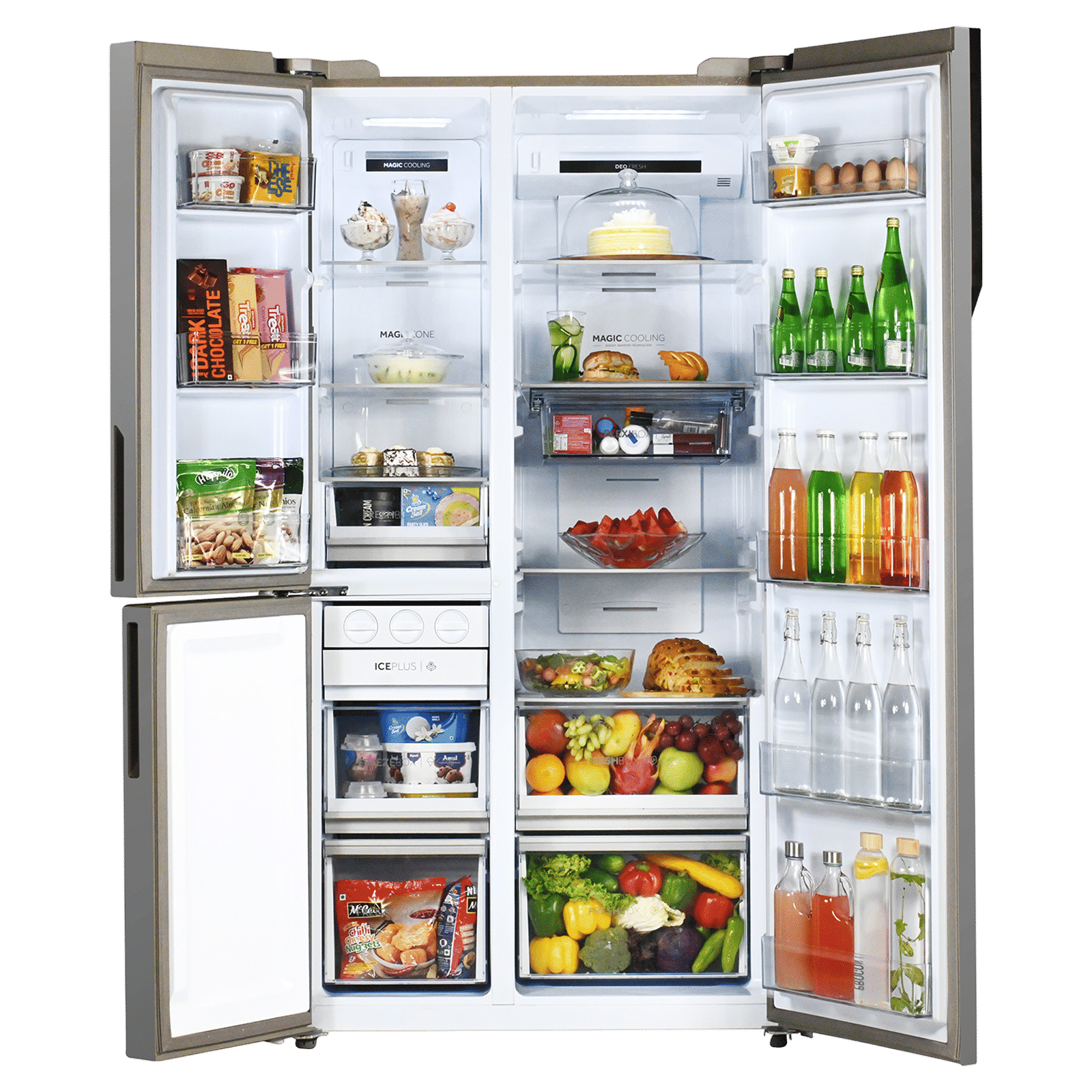 Haier Vogue Series 598 Litres 3 Star Frost Free Side by Side Door Smart Wifi Enabled Convertible Refrigerator with Deo Fresh Technology (HRT-683KWGU1, Black White Glass)_4