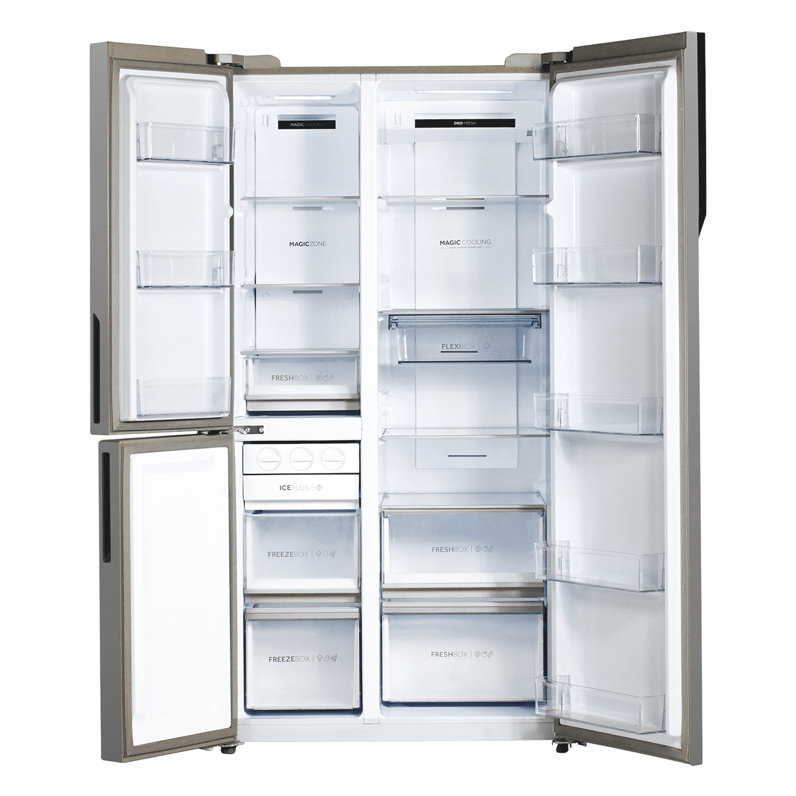 Haier Vogue Series 598 Litres 3 Star Frost Free Side by Side Door Smart Wifi Enabled Convertible Refrigerator with Deo Fresh Technology (HRT-683KWGU1, Black White Glass)_5