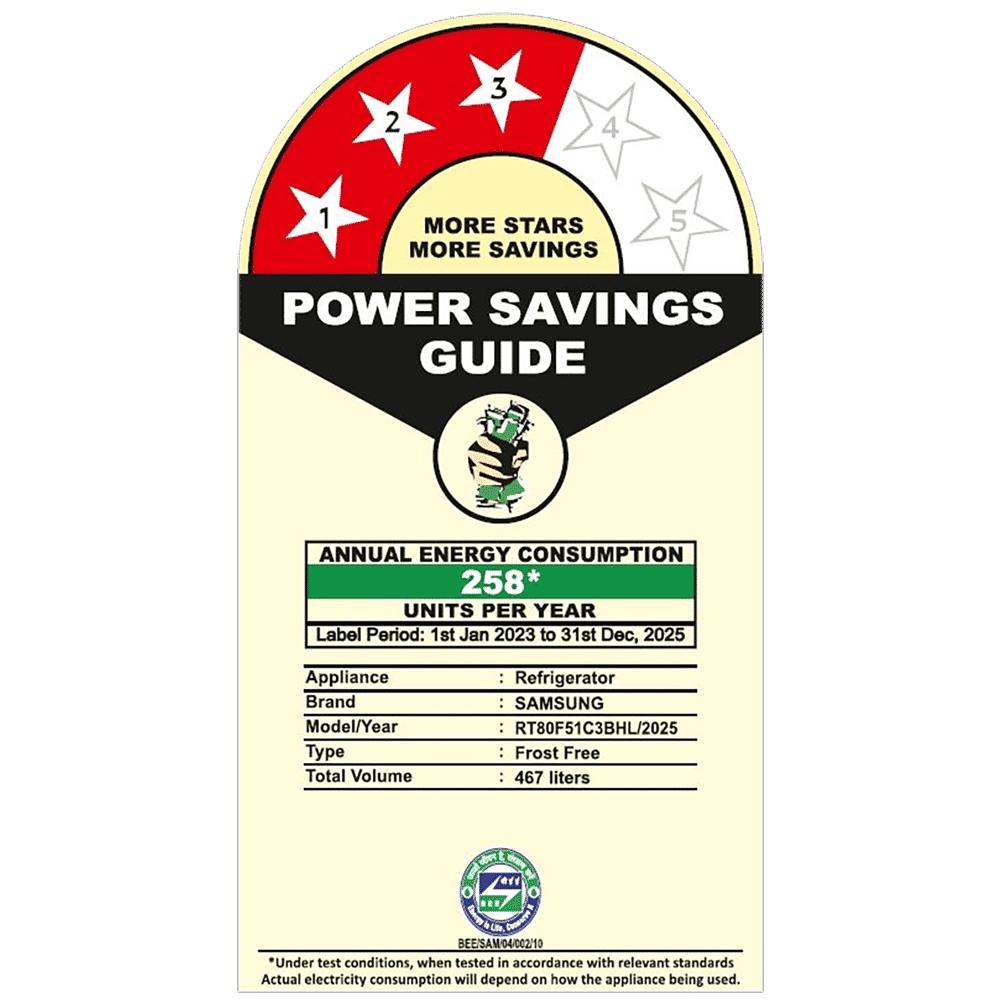 SAMSUNG 467 Litres 3 Star Frost Free Double Door Smart Wifi Enabled Refrigerator with Twin Cooling Plus Technology (RT80F51C3BHL, Black Glass)_8