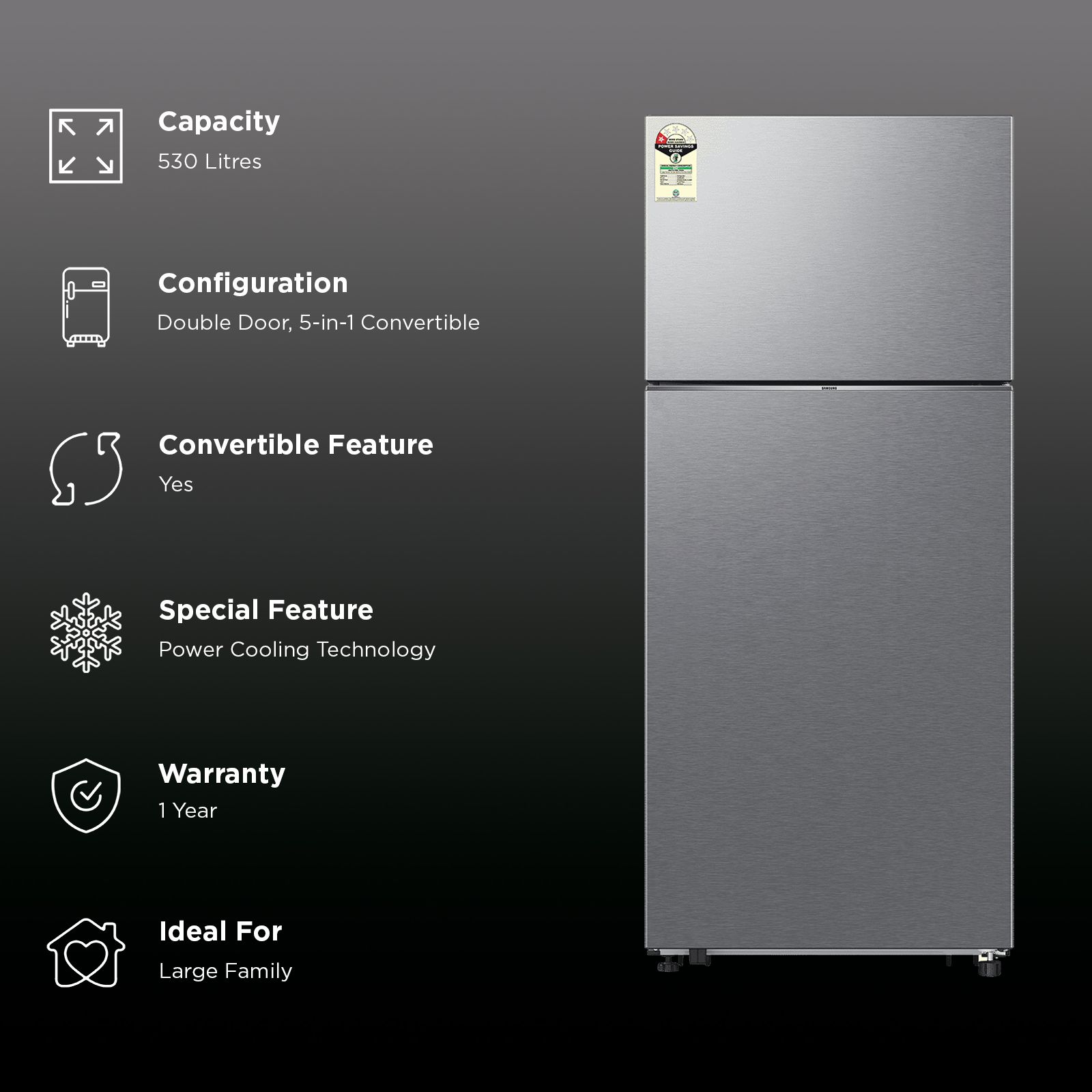 SAMSUNG Bespoke 530 Litres 1 Star Frost Free Double Door Convertible Refrigerator with Power Cool Technology (RT56DG7A6ASLTL, Real Stainless) SAMSUNG Bespoke 530 Litres 1 Star Frost Free Double Door Convertible Refrigerator with Power Cool Technology (RT56DG7A6ASLTL, Real Stainless)_3