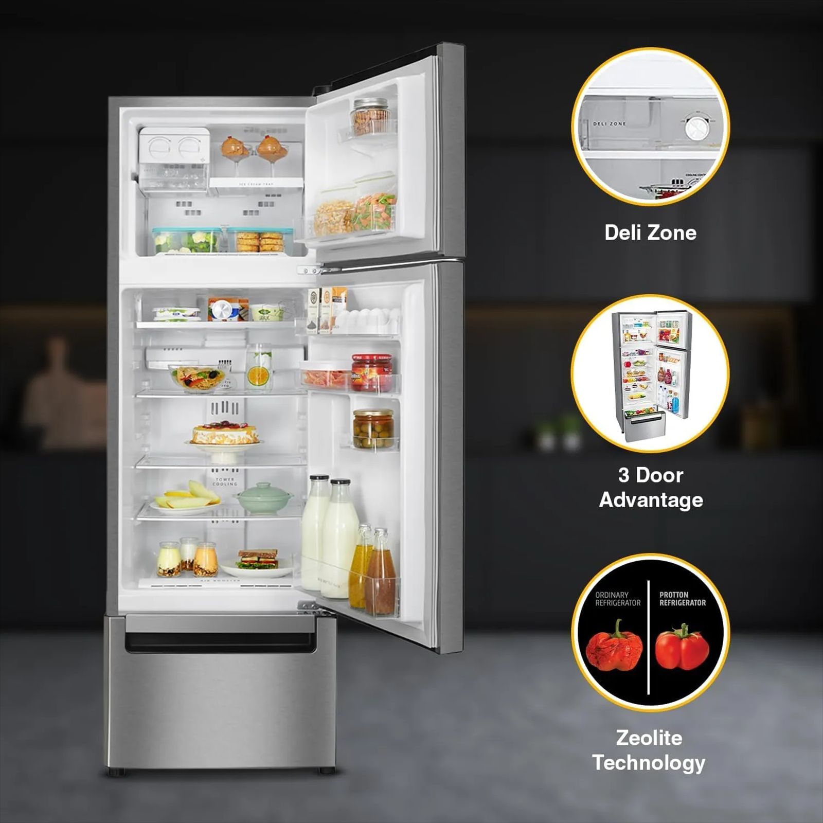 Whirlpool Protton 215 Litres Frost Free Triple Door Refrigerator with Zeolite Technology (22164, Radiant Steel) Whirlpool Protton 215 Litres Frost Free Triple Door Refrigerator with Zeolite Technology (22164, Radiant Steel)_8