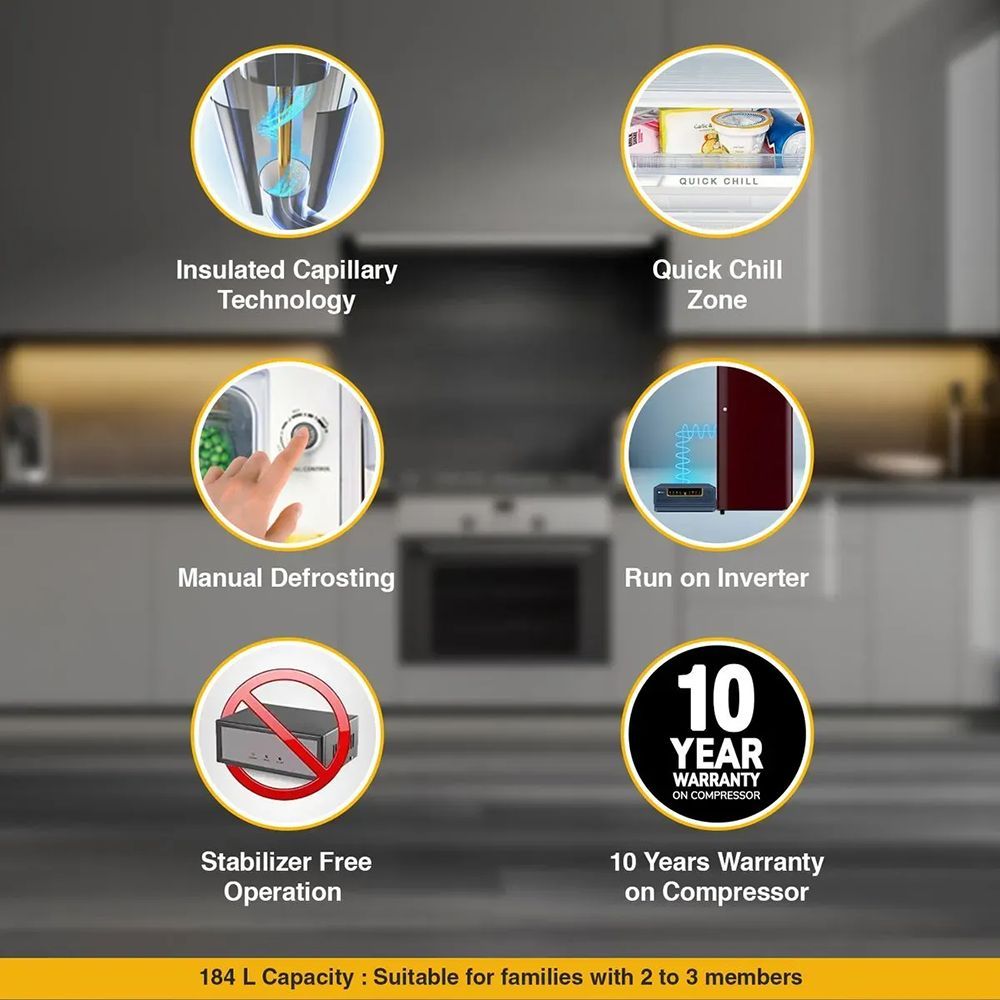 Whirlpool WDE Series 184 Litres 2 Star Direct Cool Single Door Refrigerator with Insulated Capillary Technology (72677, Wine)_5