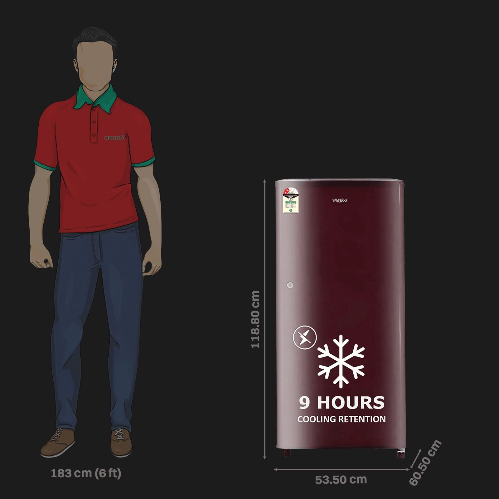 Whirlpool WDE Series 184 Litres 2 Star Direct Cool Single Door Refrigerator with Insulated Capillary Technology (72677, Wine)_2