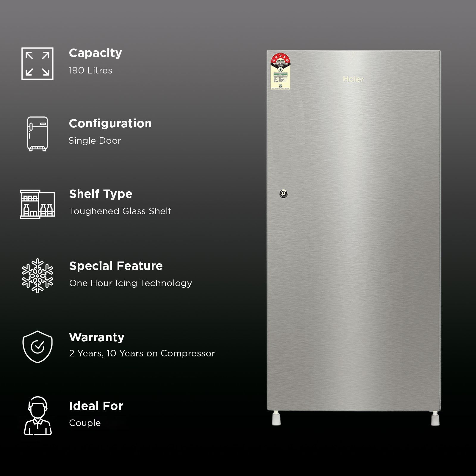 Haier 190 Litres 5 Star Direct Cool Single Door Refrigerator with One Hour Icing Technology (HRD-2105BNS-P, Nickel Steel)_2