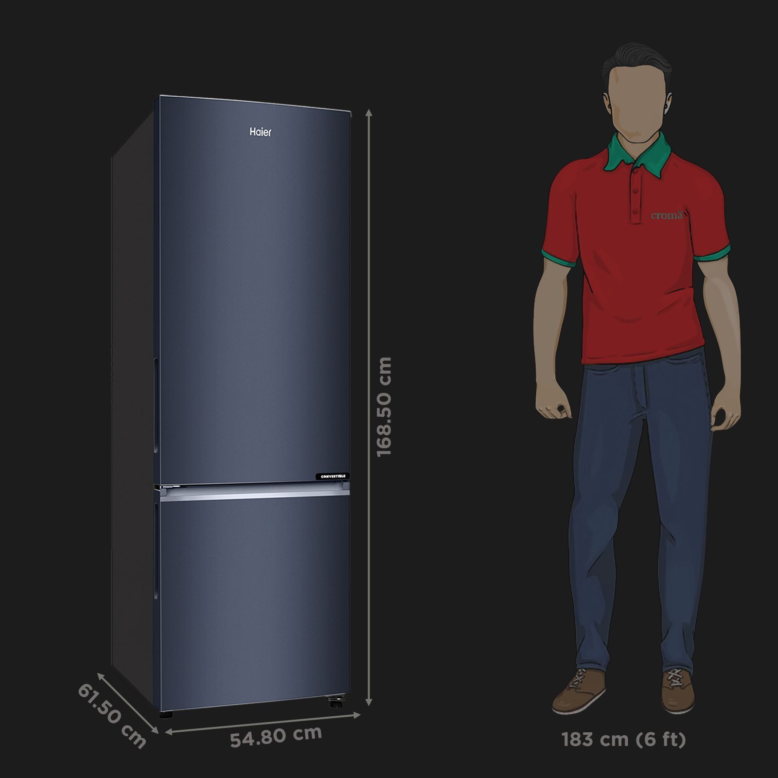 Haier 265 Litres 2 Star Frost Free Double Door Bottom Mount Convertible Refrigerator with Turbo Icing Technology (HRB-3152IBGK-P, Graphite Black)_2
