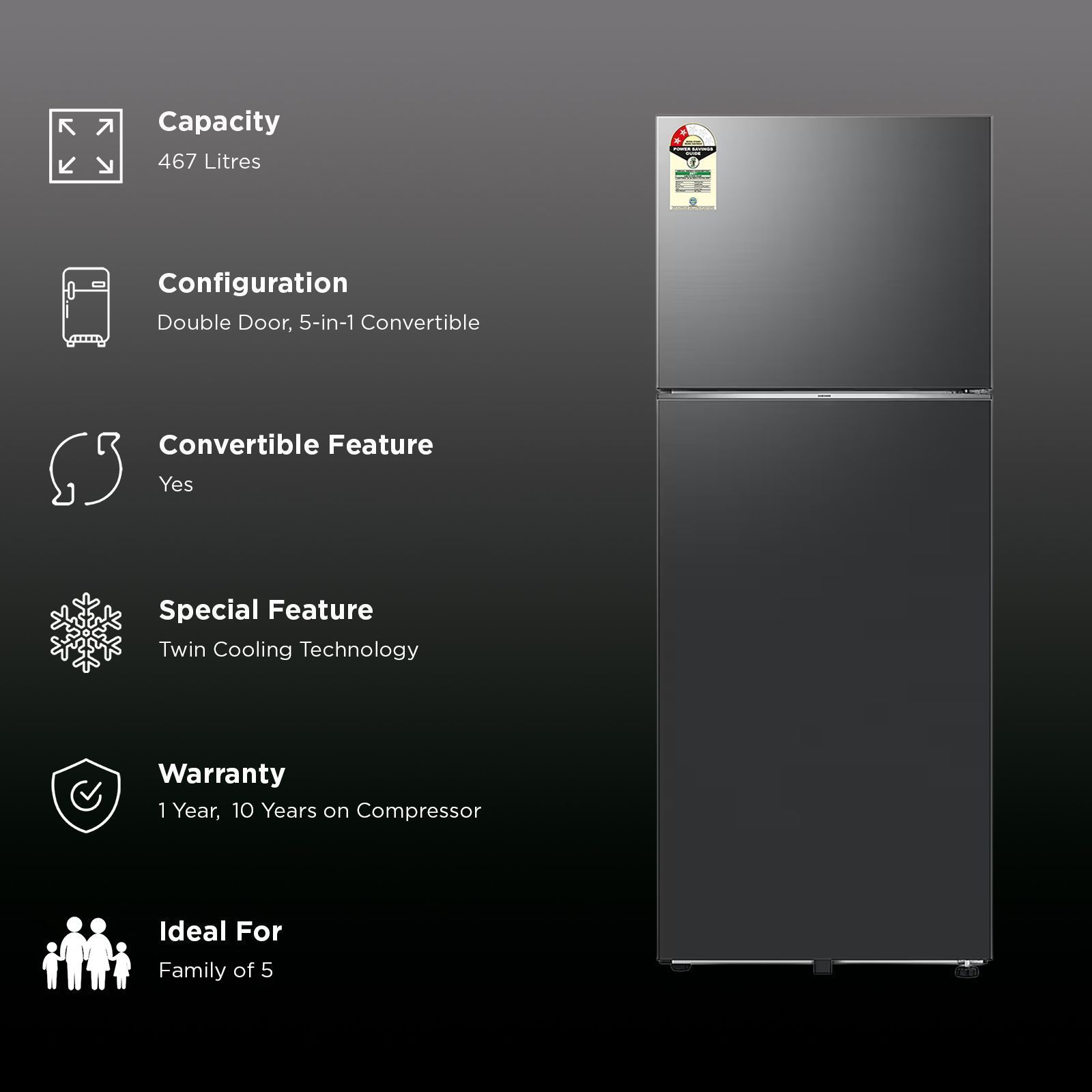 SAMSUNG Bespoke 467 Litres 2 Star Frost Free Double Door Smart Wifi Enabled Refrigerator with AI Energy Mode (RT80F51C2FHL, Black Doi) SAMSUNG Bespoke 467 Litres 2 Star Frost Free Double Door Smart Wifi Enabled Refrigerator with AI Energy Mode (RT80F51C2FHL, Black Doi)_2