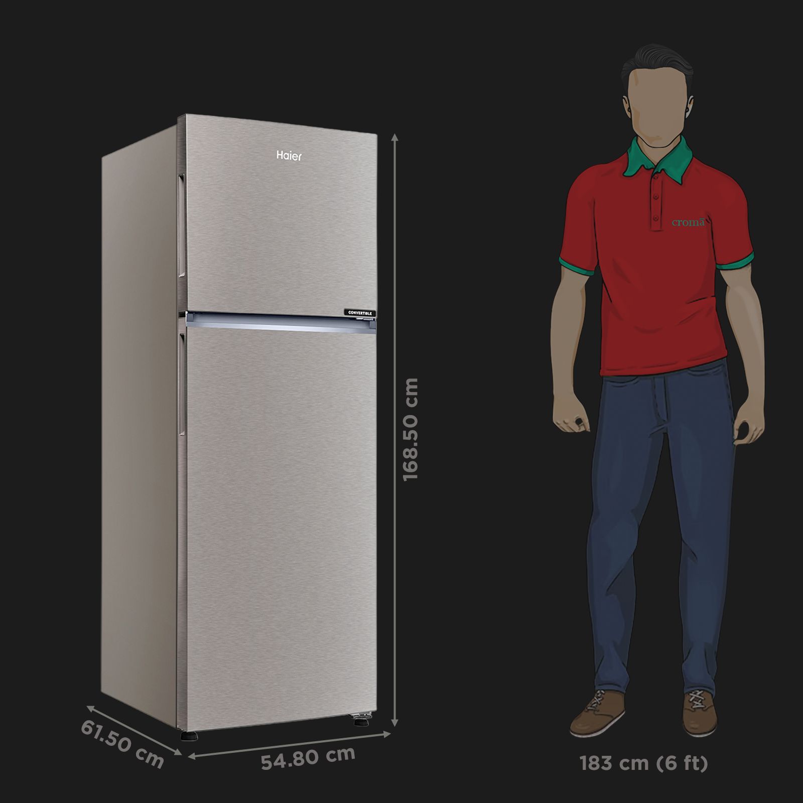 Haier 268 Litres 2 Star Frost Free Double Door Convertible Refrigerator with Turbo Icing Technology (HRF-3182IBNS-P, Nickel Steel)_3