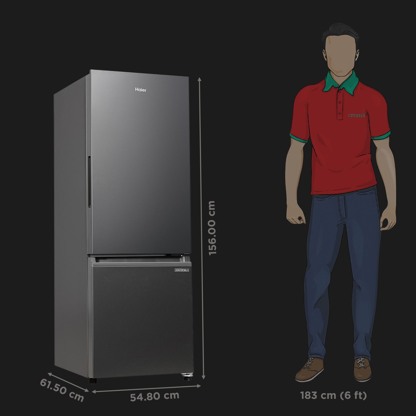 Haier 237 Litres 2 Star Frost Free Double Door Bottom Mount Convertible Refrigerator with Turbo Icing Technology (HRB-2872IBGB-P, GE Black)_2