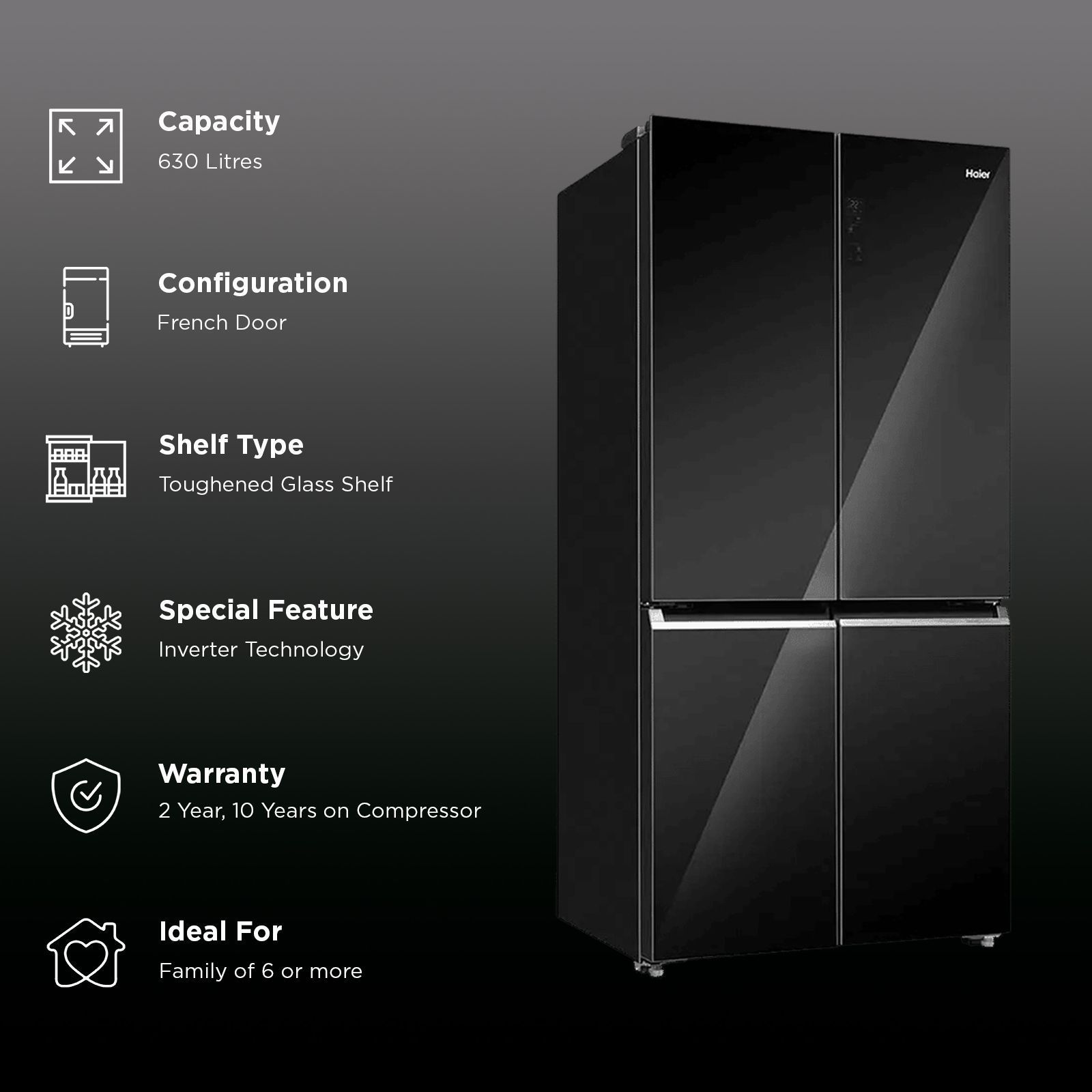 Haier 630 Litres Frost Free French Door Smart Wifi Enabled Refrigerator with Motion Sensor (HRB-700KGU1, Black Glass) Haier 630 Litres Frost Free French Door Smart Wifi Enabled Refrigerator with Motion Sensor (HRB-700KGU1, Black Glass)_2