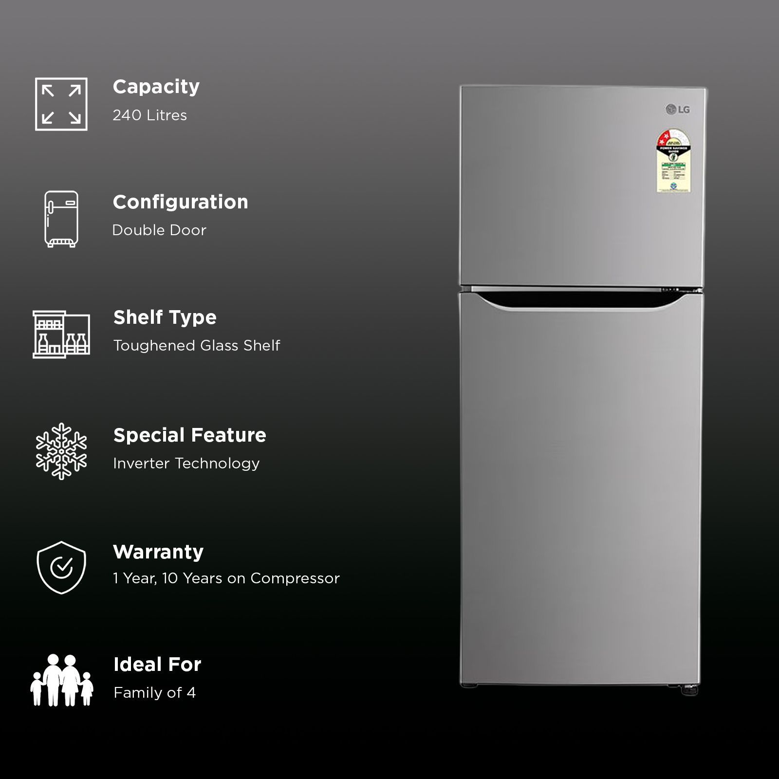 LG 240 Litres 2 Star Frost Free Double Door Convertible Refrigerator with MOIST N FRESH Technology (GL-S292SPZY, Shiny Steel) LG 240 Litres 2 Star Frost Free Double Door Convertible Refrigerator with MOIST N FRESH Technology (GL-S292SPZY, Shiny Steel)_3