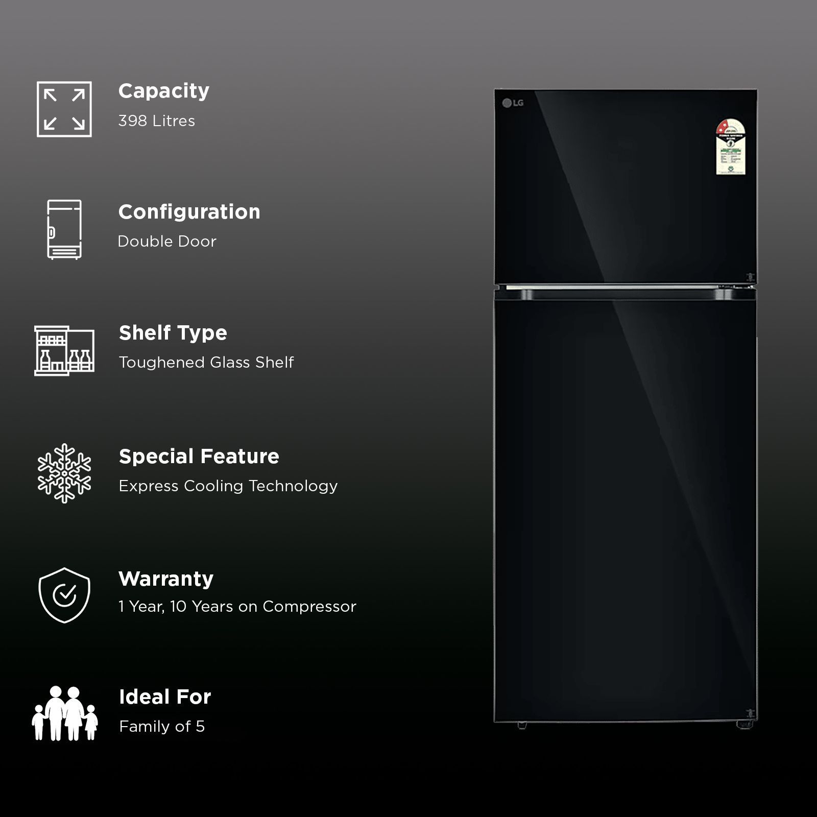 LG 398 Litres 2 Star Frost Free Double Door Convertible Refrigerator with Smart Diagnosis (GL-S422SBMY, Black Mirror) LG 398 Litres 2 Star Frost Free Double Door Convertible Refrigerator with Smart Diagnosis (GL-S422SBMY, Black Mirror)_2