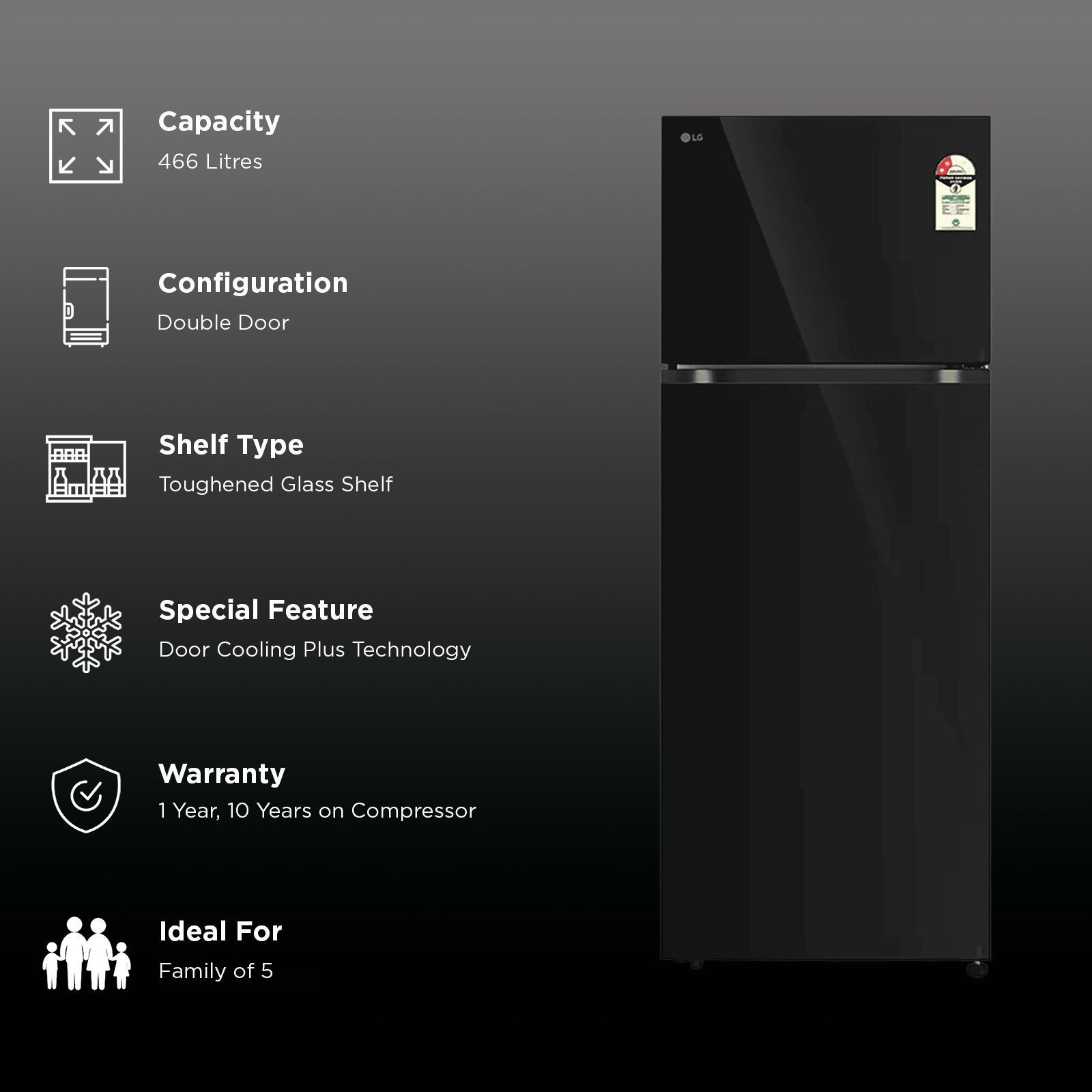 LG 466 Litres 2 Star Frost Free Double Door Convertible Refrigerator with Smart Diagnosis (GL-T492EBMY, Black Mirror) LG 466 Litres 2 Star Frost Free Double Door Convertible Refrigerator with Smart Diagnosis (GL-T492EBMY, Black Mirror)_2