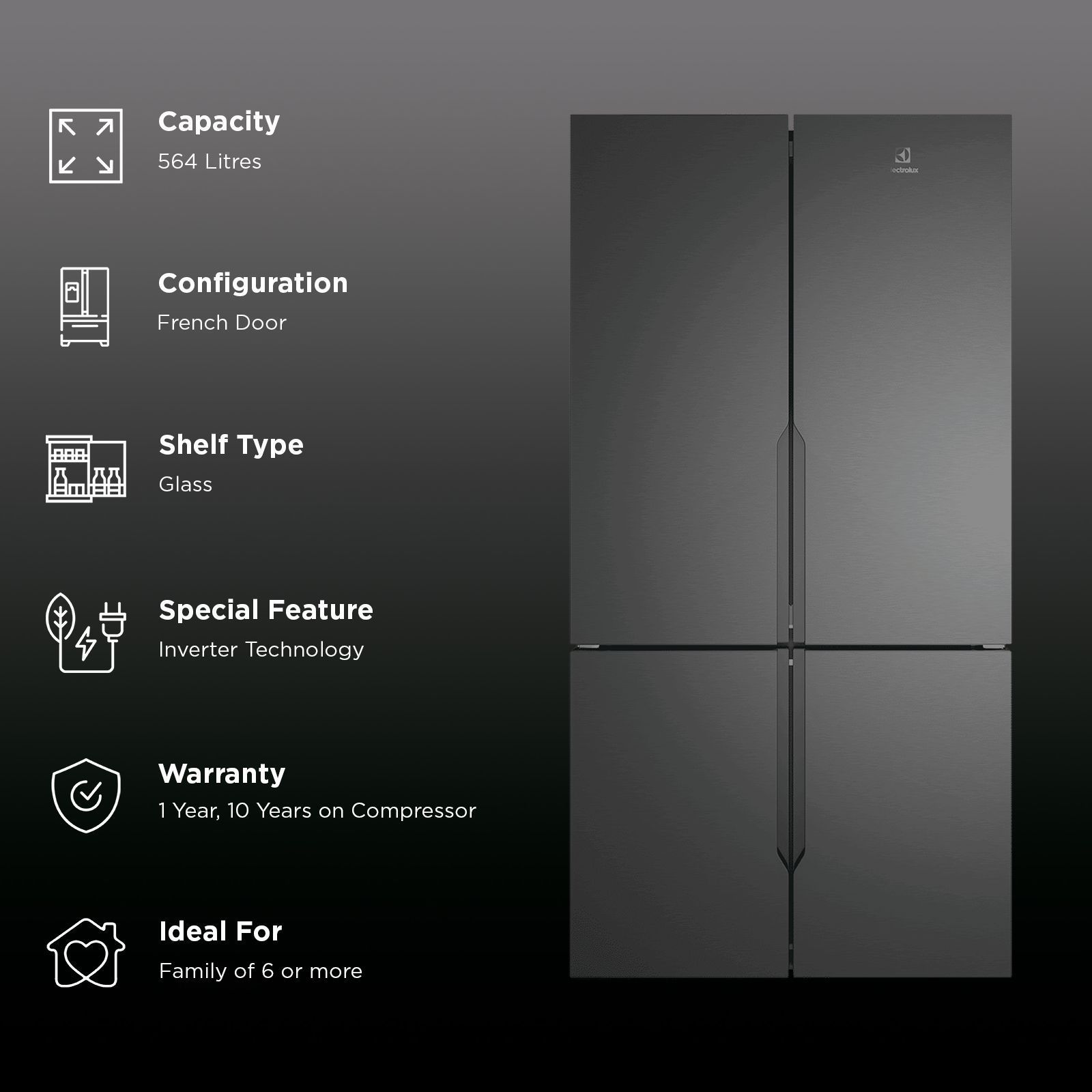 Electrolux 700 Series 564 Litres Frost Free French Door Refrigerator with Electronic Touch Control (EQE5600B-B, Matte Black)_2
