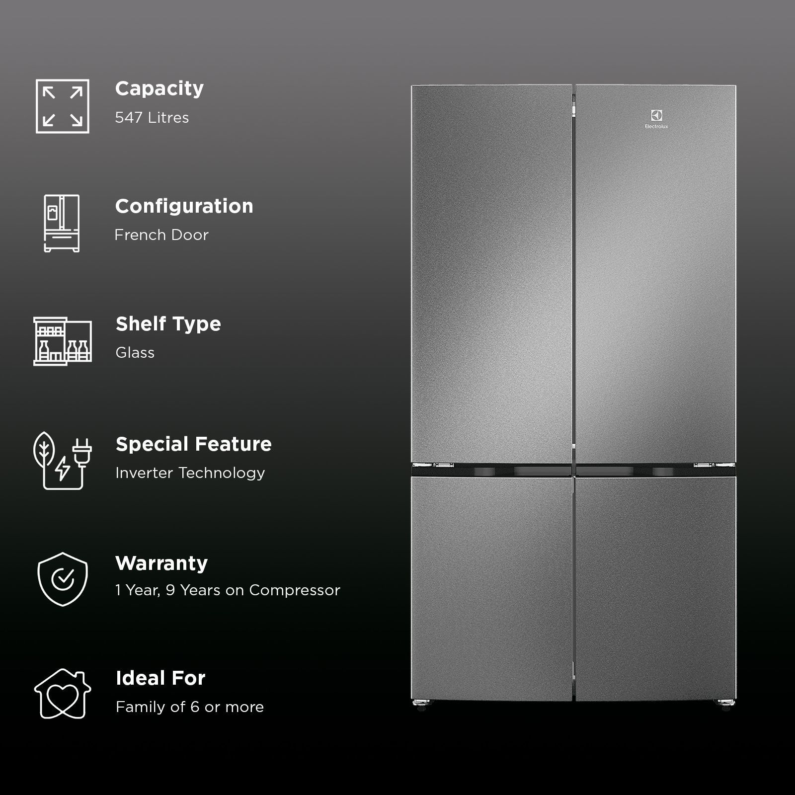 Electrolux 600 Series 547 Litres Frost Free French Door Refrigerator with Electronic Touch Control (EQE5400D-S, Stainless Look Like)_3