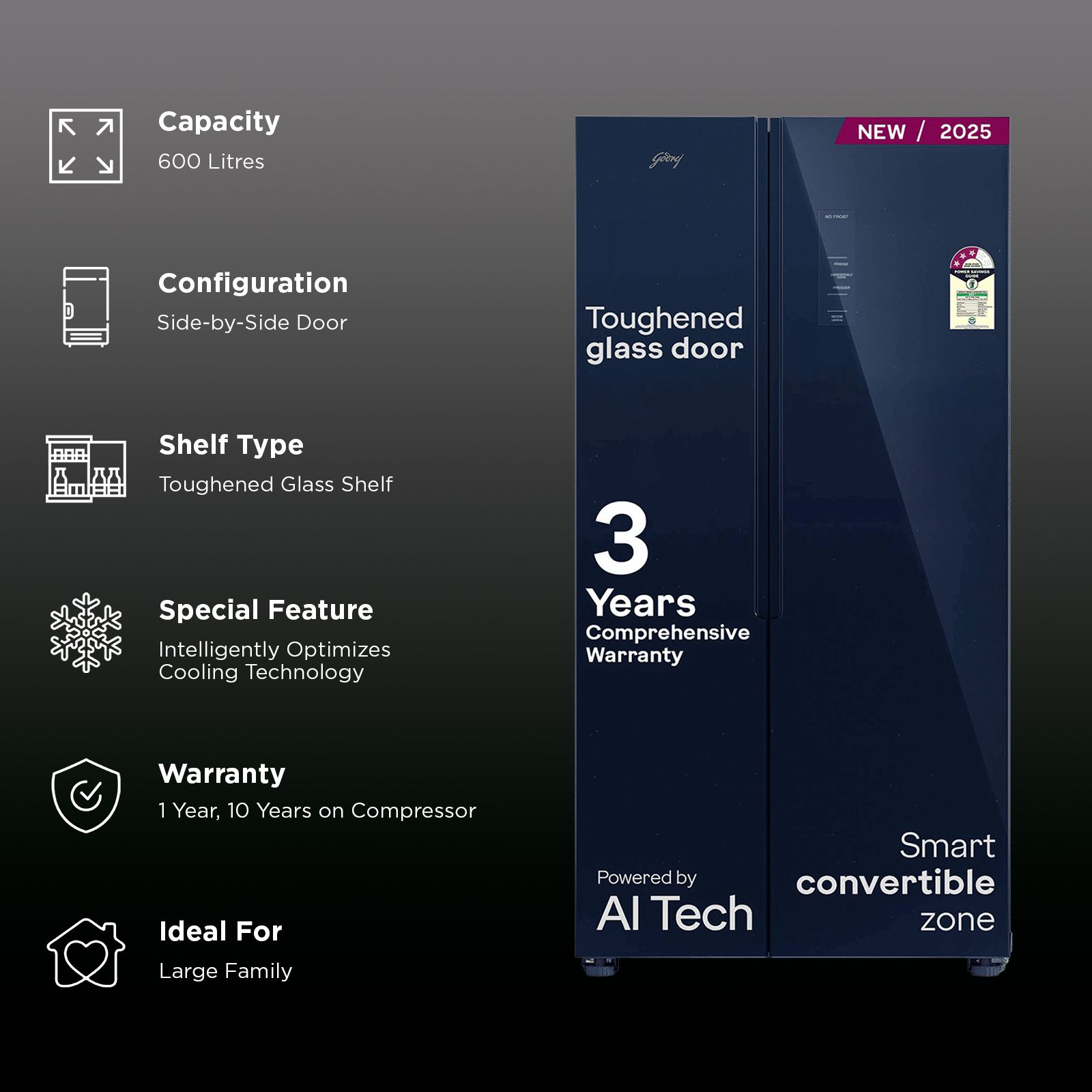 Godrej 600 Litres 3 Star Frost Free Side by Side Refrigerator with Powered By AI (RS EONVELVET 646C RIT, Opera Blue)_2