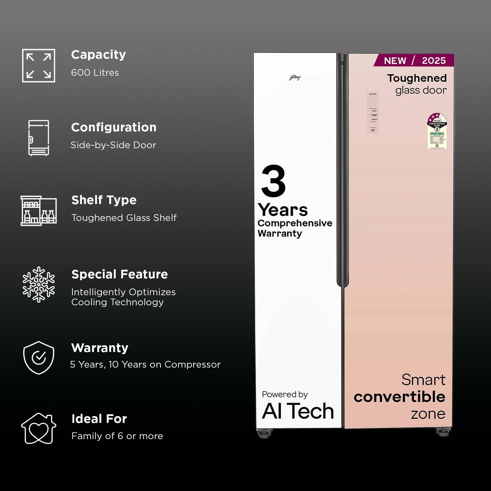 Godrej 600 Litres 3 Star Frost Free Side by Side Refrigerator with Powered By AI (RS EONVELVET 646C RIT, Opera Rose) Godrej 600 Litres 3 Star Frost Free Side by Side Refrigerator with Powered By AI (RS EONVELVET 646C RIT, Opera Rose)_2