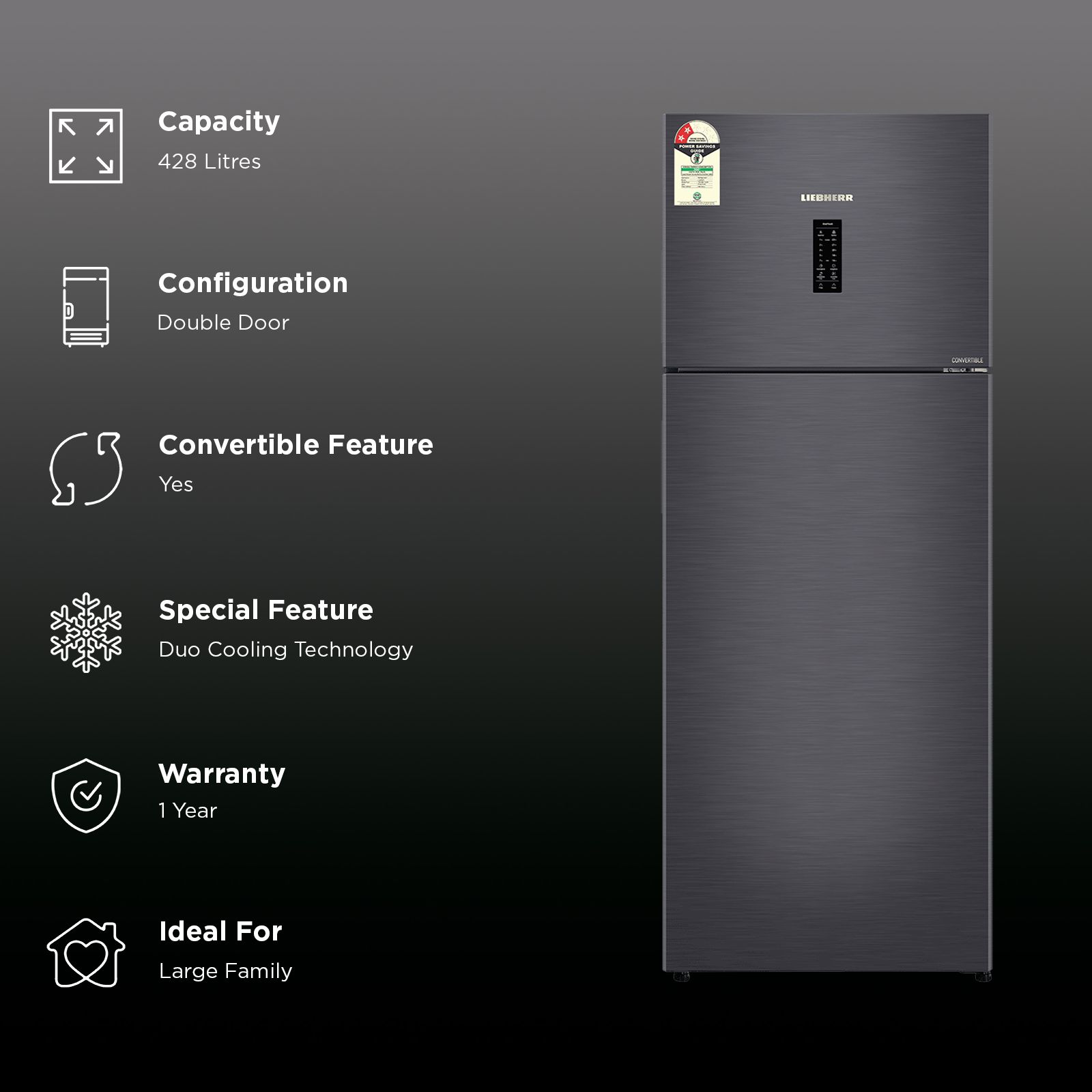 LIEBHERR Cluster 3 428 Litres 2 Star Frost Free Double Door Convertible Refrigerator with Duo Cooling (TVPcsB 4235, Cobalt Steel)_2