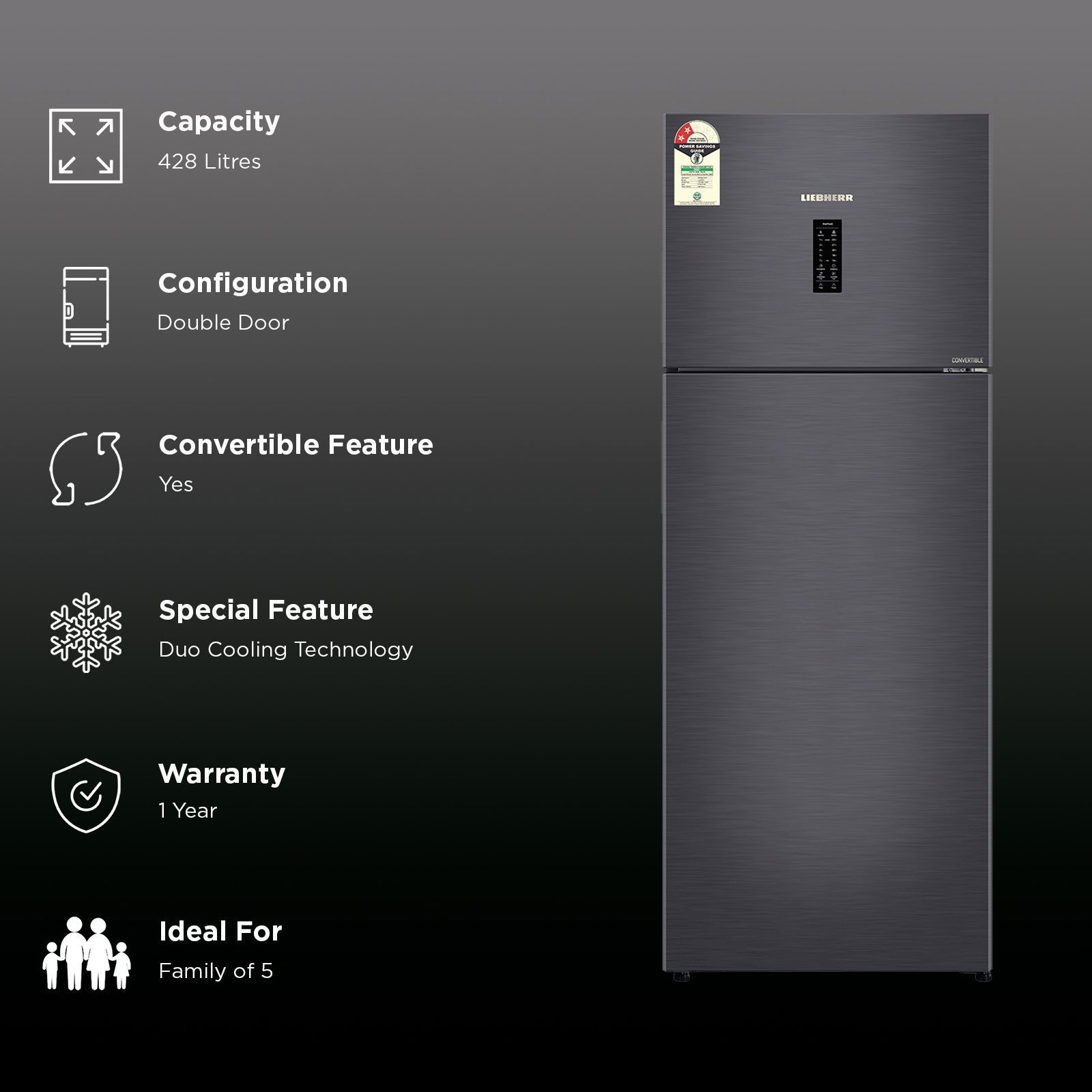 LIEBHERR Cluster 3 428 Litres 2 Star Frost Free Double Door Convertible Refrigerator with Duo Cooling (TVPcsB 4235, Cobalt Steel) LIEBHERR Cluster 3 428 Litres 2 Star Frost Free Double Door Convertible Refrigerator with Duo Cooling (TVPcsB 4235, Cobalt Steel)_2