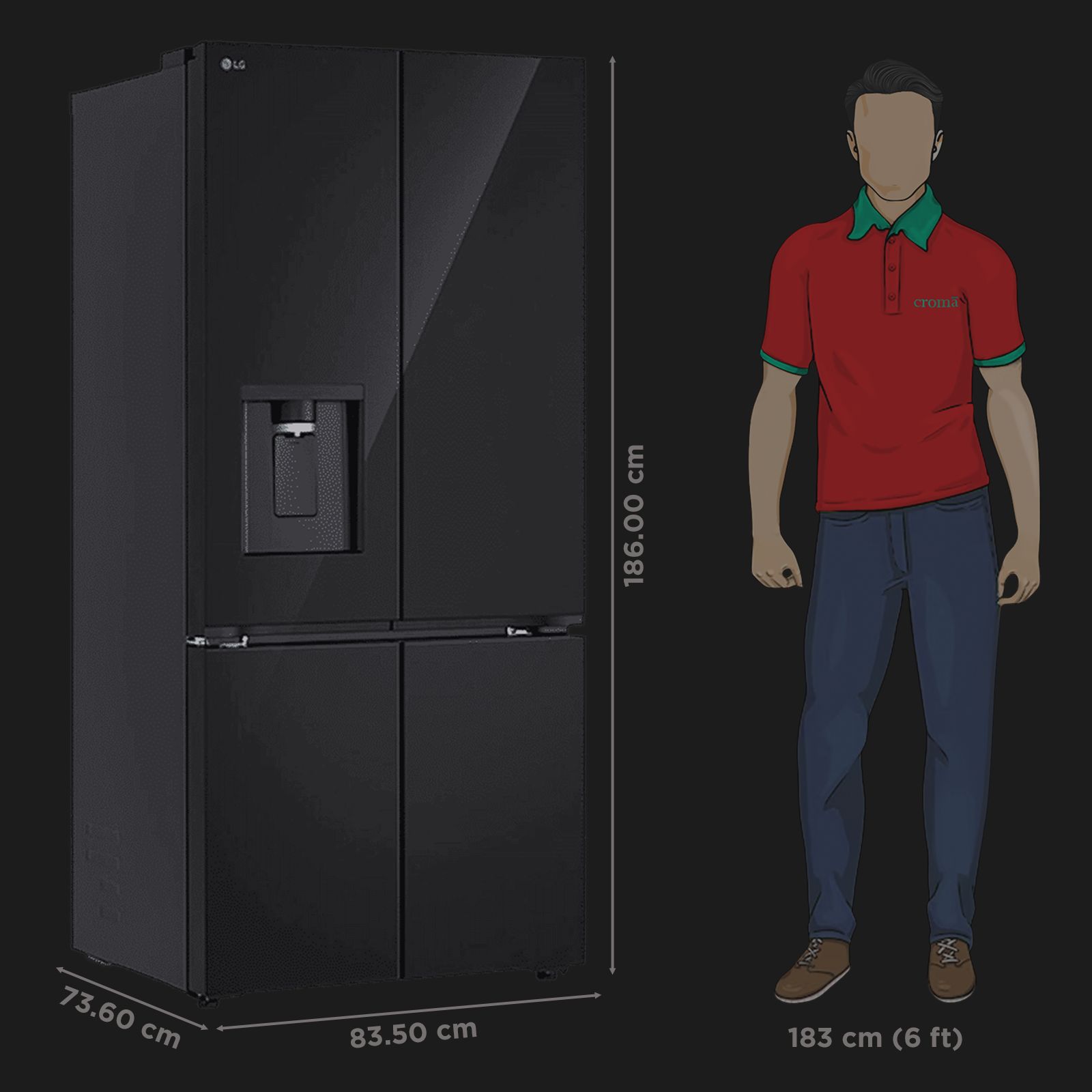 LG 605 Litres 2 Star Frost Free French Door Smart Wifi Enabled Refrigerator with Automatic Ice Maker (GV-F25FFGHB, Black Glass)_2