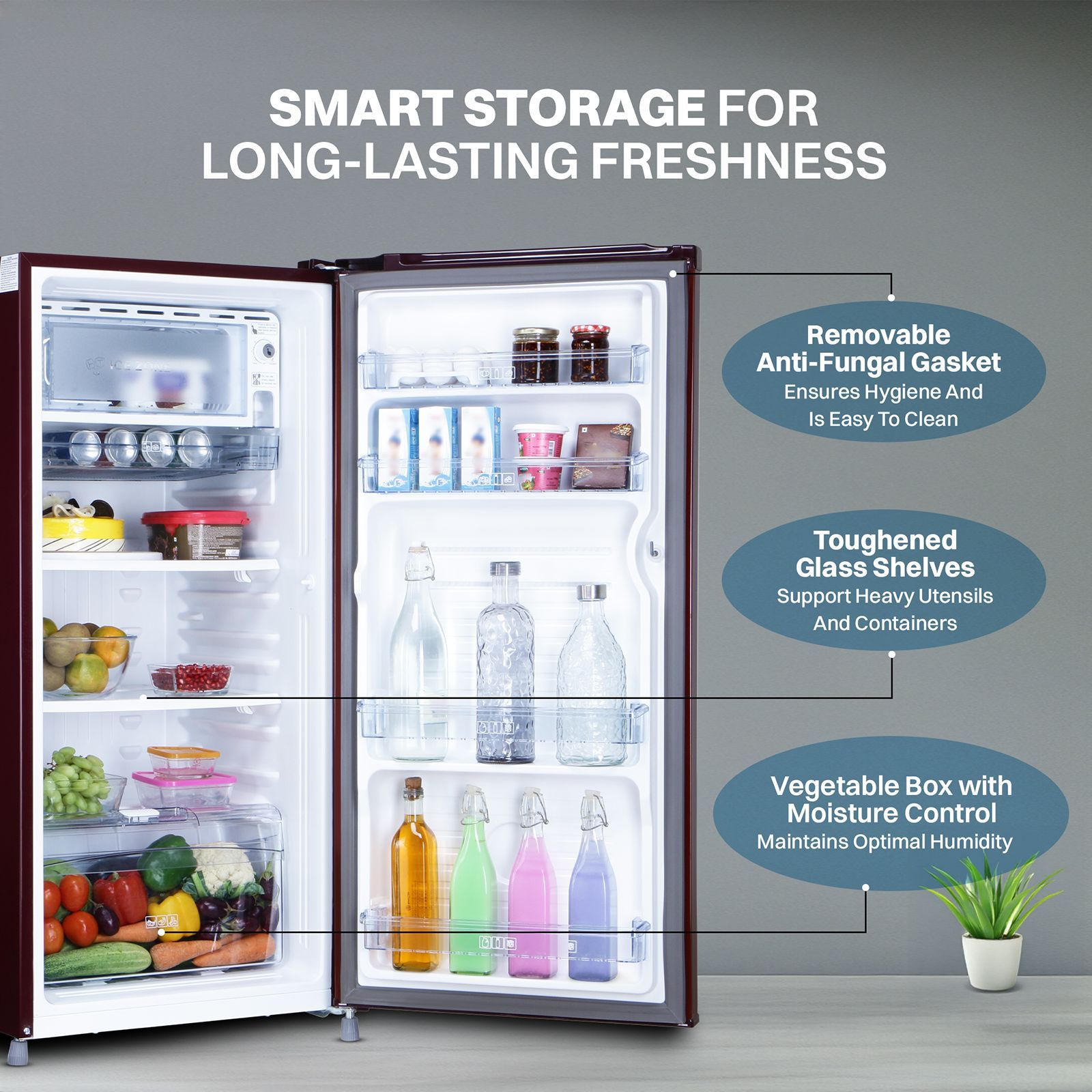 Croma 185 Litres 2 Star Direct Cool Single Door Refrigerator with Anti Fungal Gasket (Red Erika)_6