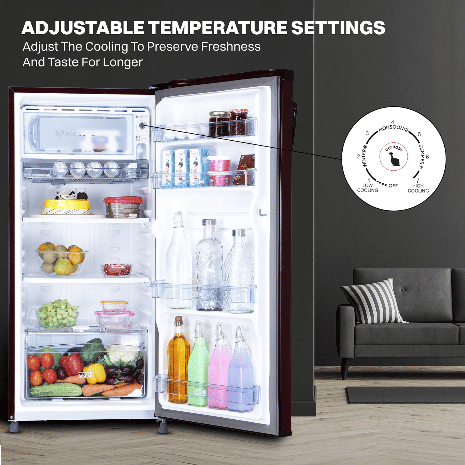 Croma 185 Litres 2 Star Direct Cool Single Door Refrigerator with Anti Fungal Gasket (Red Erika)_7