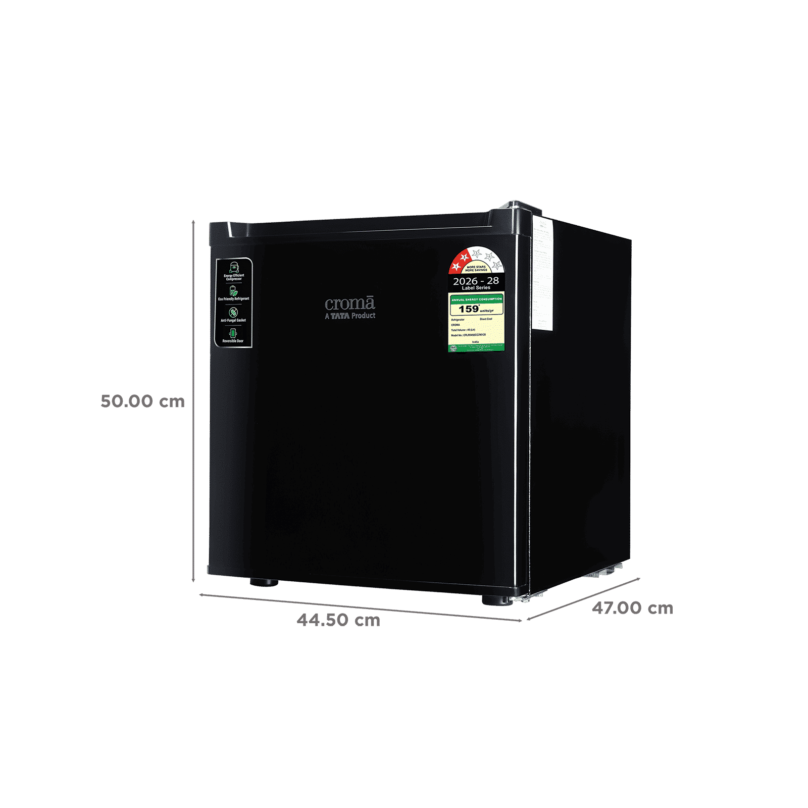 Croma 45 Litres 2 Star Direct Cool Single Door Refrigerator with Anti Fungal Gasket (Black) Croma 45 Litres 2 Star Direct Cool Single Door Refrigerator with Anti Fungal Gasket (Black)_2