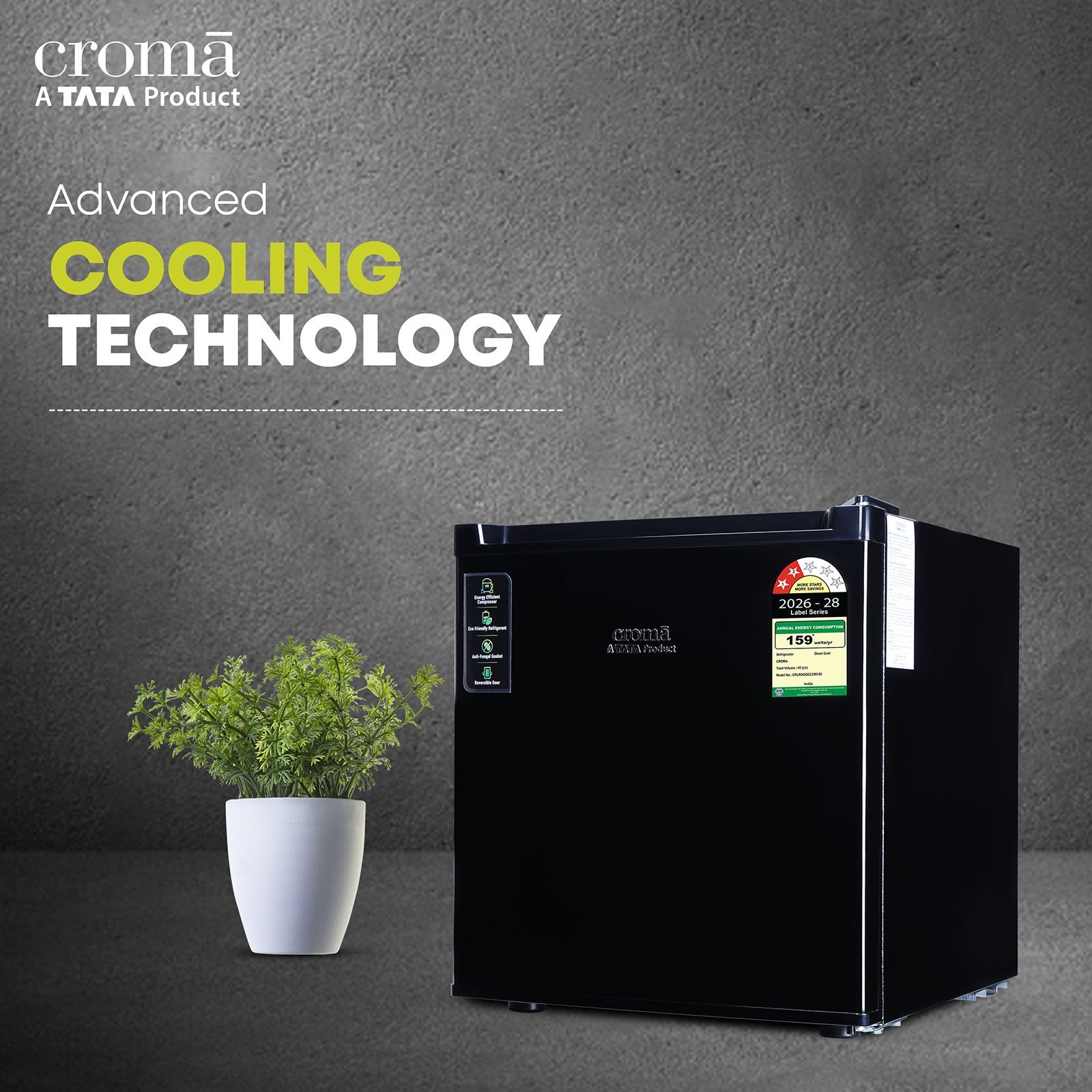 Croma 45 Litres 2 Star Direct Cool Single Door Refrigerator with Anti Fungal Gasket (Black) Croma 45 Litres 2 Star Direct Cool Single Door Refrigerator with Anti Fungal Gasket (Black)_5