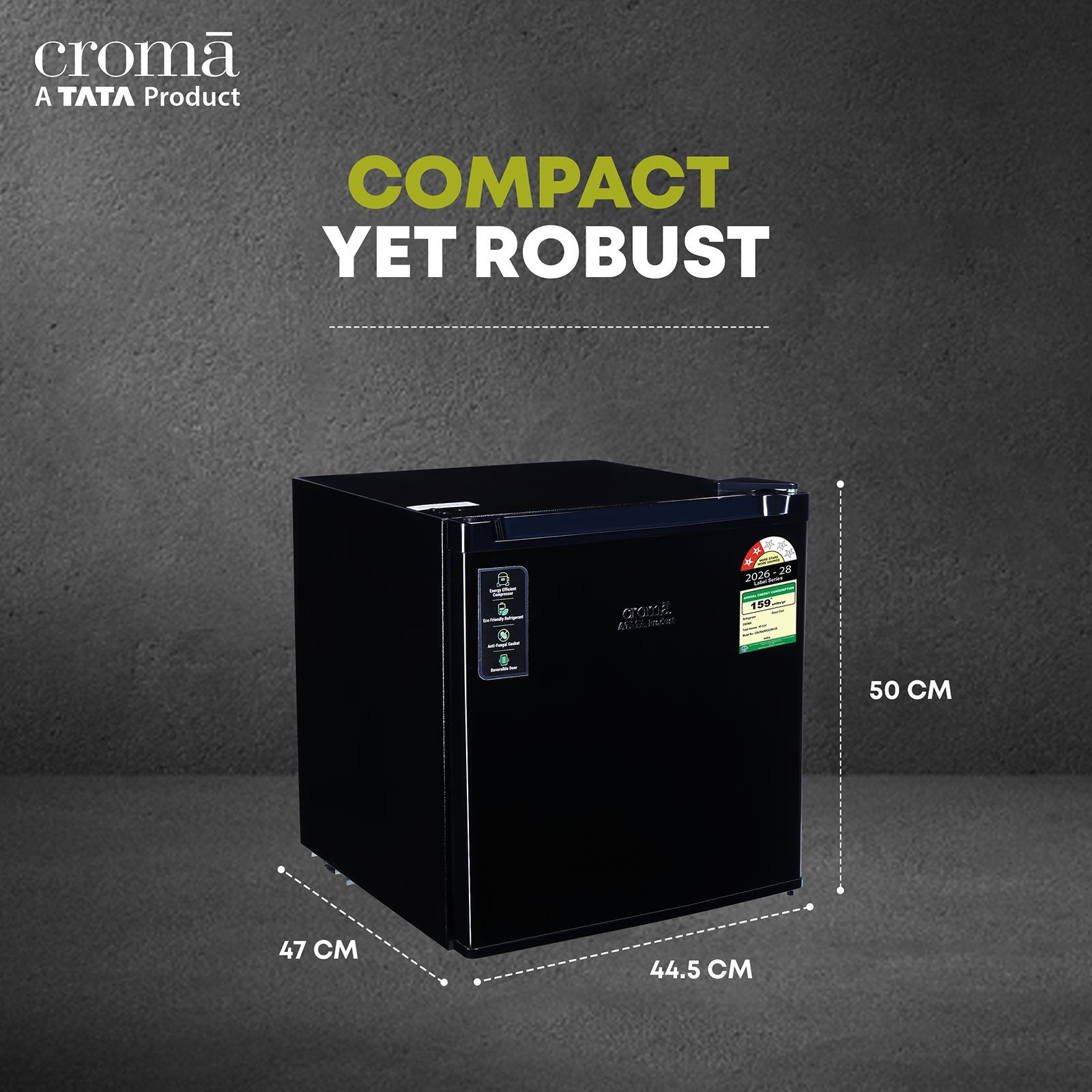 Croma 45 Litres 2 Star Direct Cool Single Door Refrigerator with Anti Fungal Gasket (Black) Croma 45 Litres 2 Star Direct Cool Single Door Refrigerator with Anti Fungal Gasket (Black)_6