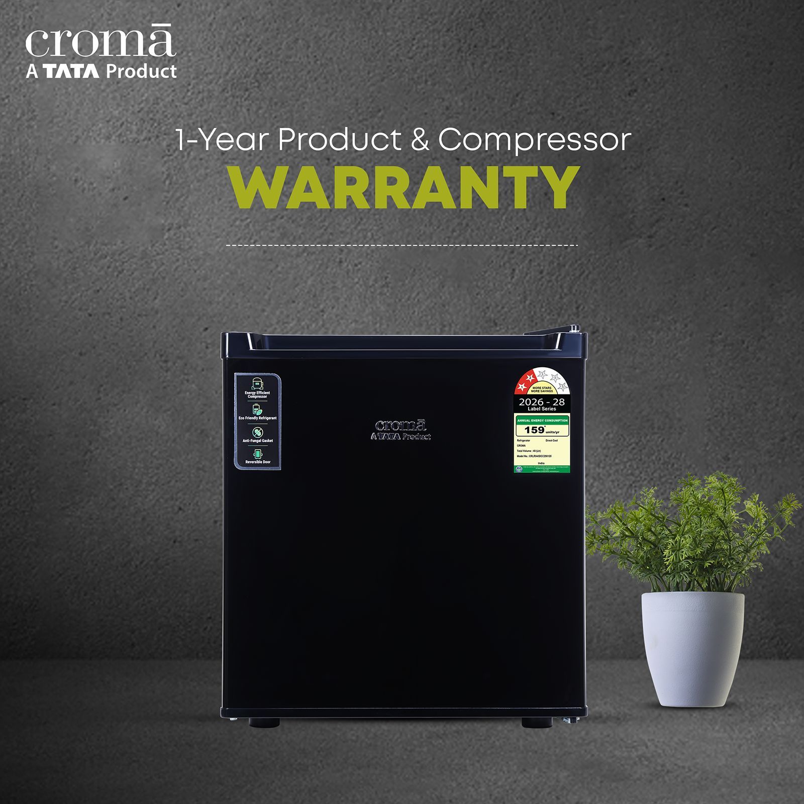 Croma 45 Litres 2 Star Direct Cool Single Door Refrigerator with Anti Fungal Gasket (Black) Croma 45 Litres 2 Star Direct Cool Single Door Refrigerator with Anti Fungal Gasket (Black)_9