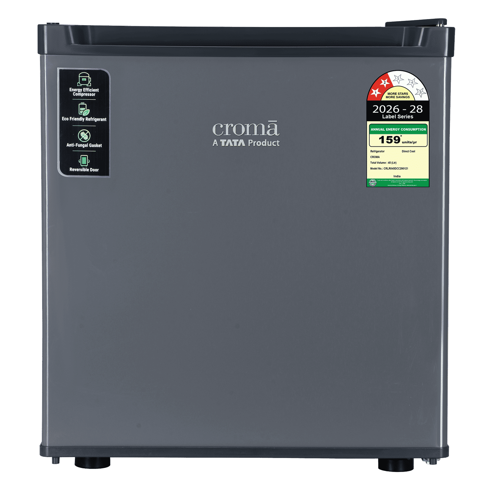 Croma 45 Litres 2 Star Direct Cool Single Door Refrigerator with Anti Fungal Gasket (Gray)_1