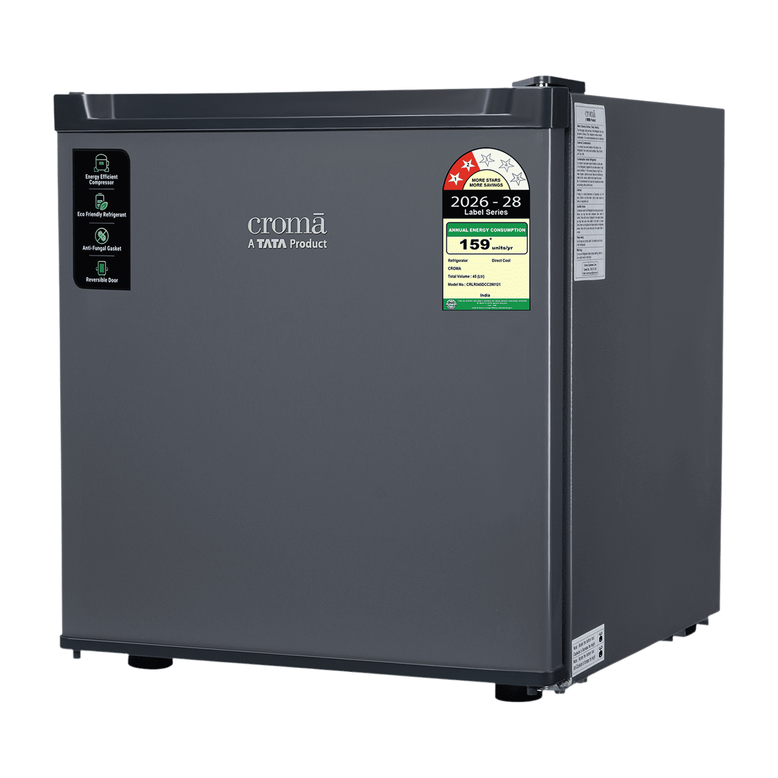 Croma 45 Litres 2 Star Direct Cool Single Door Mini Refrigerator with Anti Fungal Gasket (Gray)_10