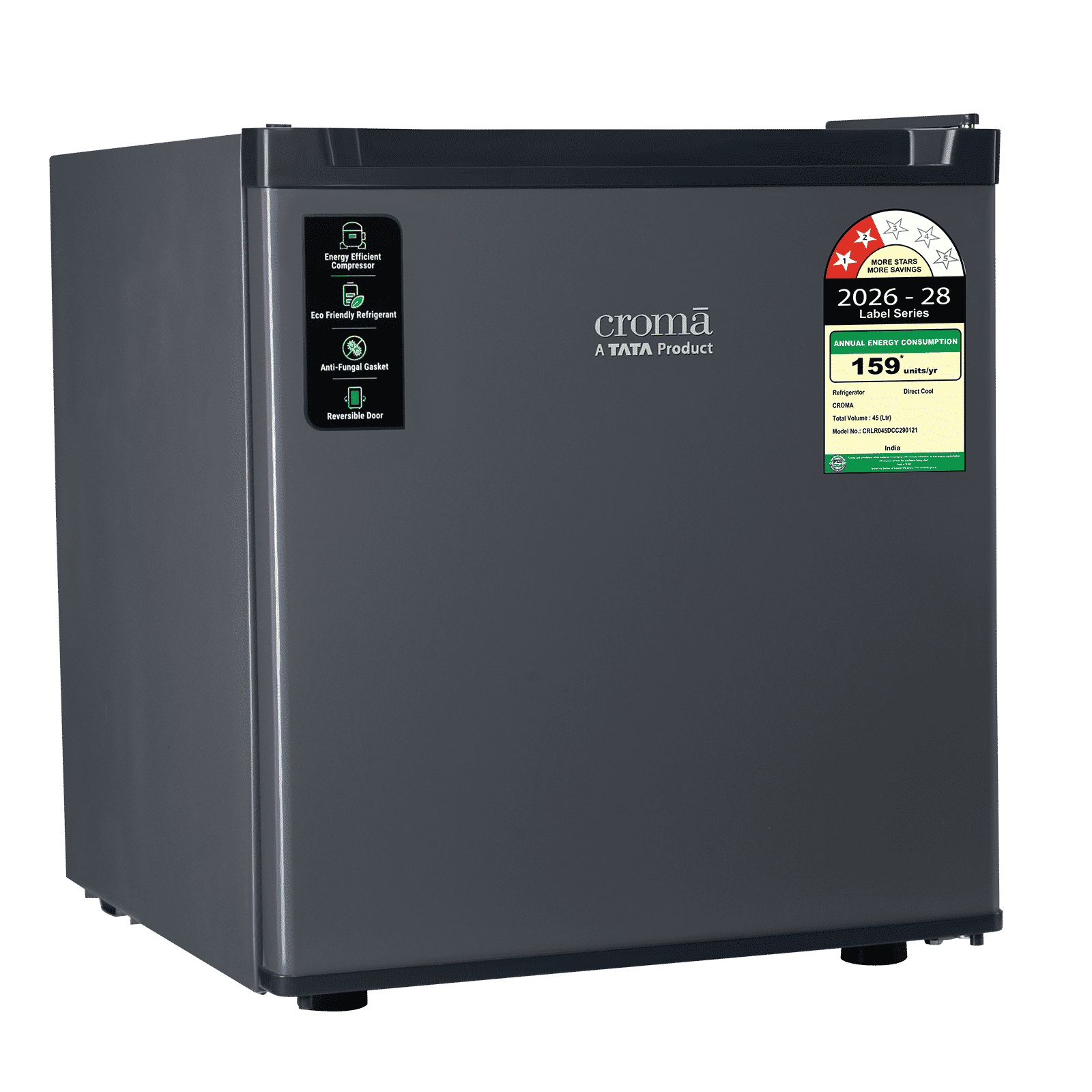 Croma 45 Litres 2 Star Direct Cool Single Door Mini Refrigerator with Anti Fungal Gasket (Gray)_11