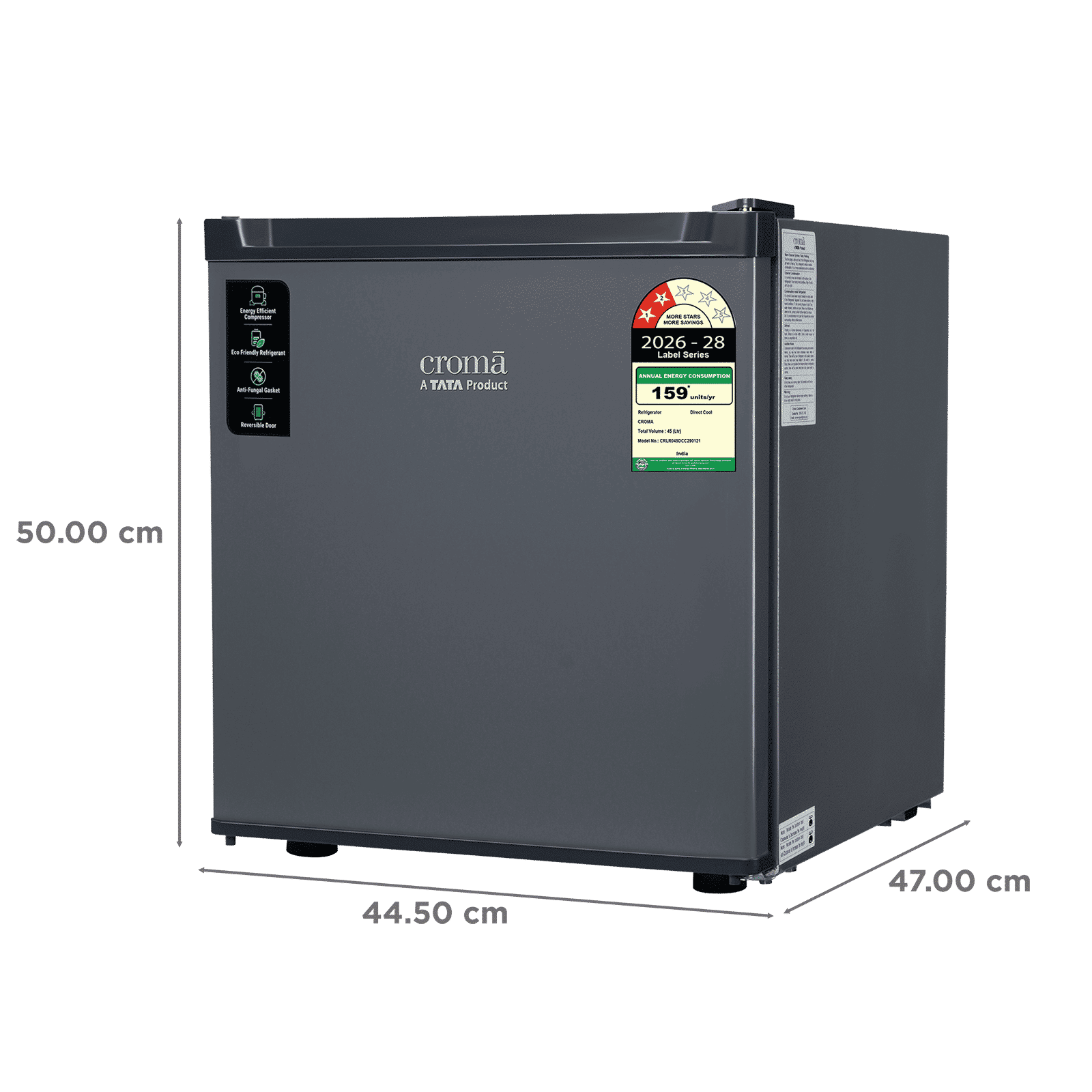 Croma 45 Litres 2 Star Direct Cool Single Door Mini Refrigerator with Anti Fungal Gasket (Gray)_2