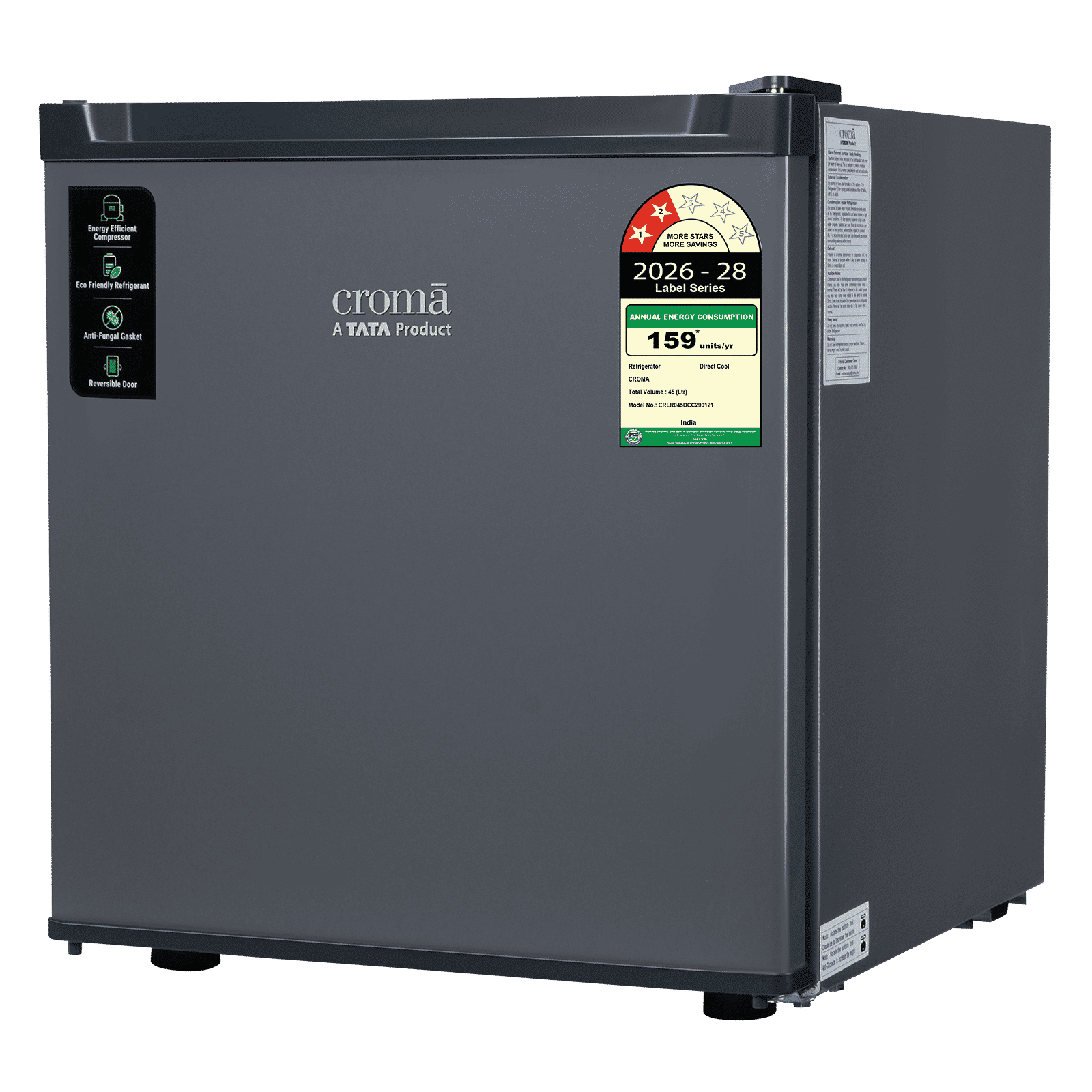 Croma 45 Litres 2 Star Direct Cool Single Door Refrigerator with Anti Fungal Gasket (Gray)_3