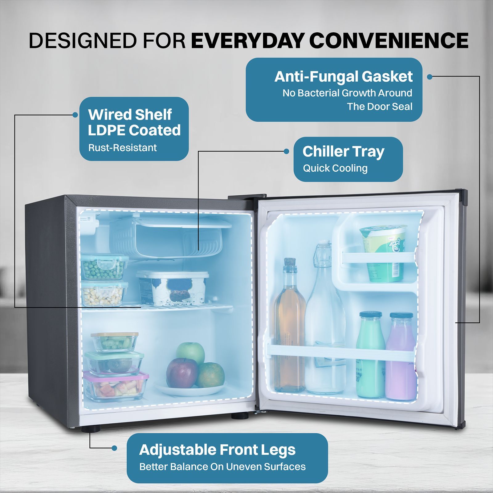 Croma 45 Litres 2 Star Direct Cool Single Door Mini Refrigerator with Anti Fungal Gasket (Gray)_8