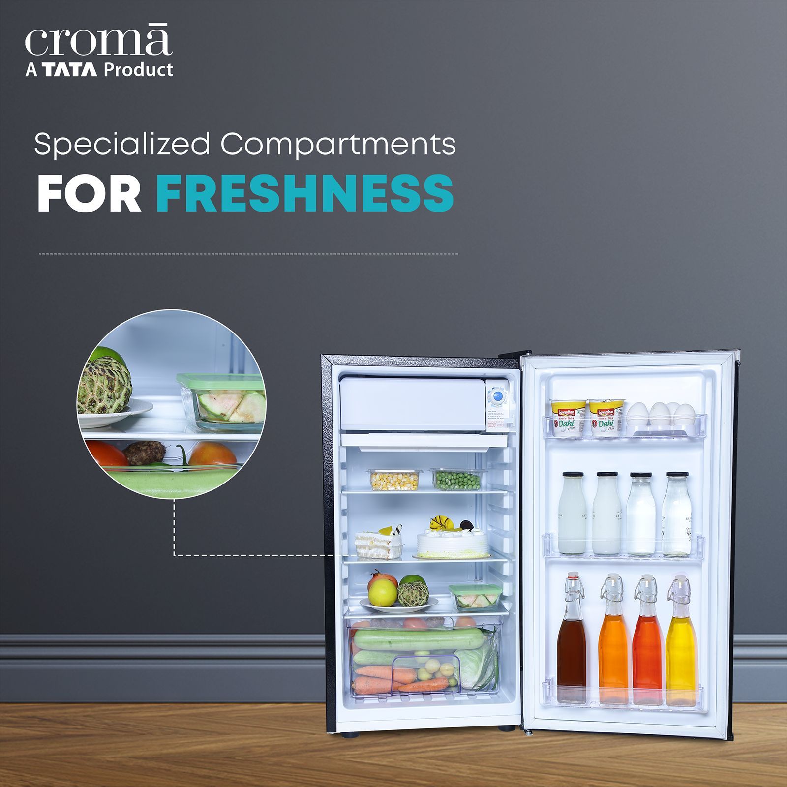 Croma 84 Litres 2 Star Direct Cool Single Door Refrigerator with Anti Fungal Gasket (Black)_8