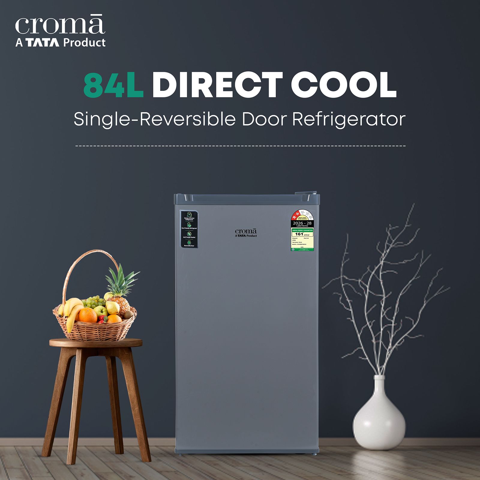Croma 84 Litres 2 Star Direct Cool Single Door Refrigerator with Anti Fungal Gasket (Gray) Croma 84 Litres 2 Star Direct Cool Single Door Refrigerator with Anti Fungal Gasket (Gray)_4